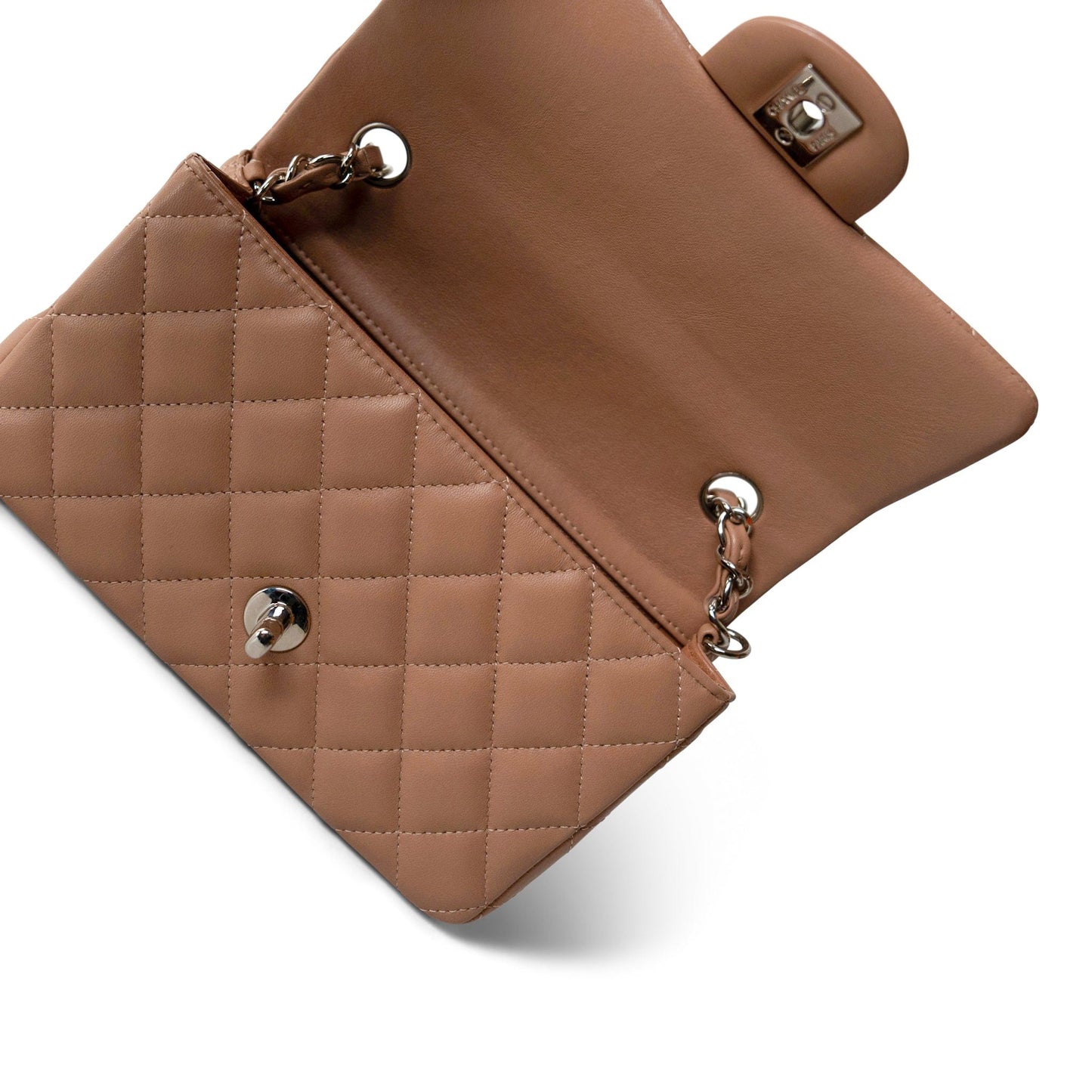 Light Caramel Quilted Mini Rectangular Silver Hardware