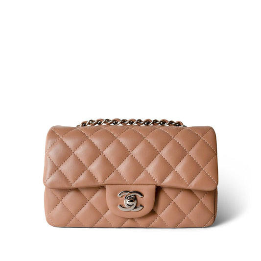 Light Caramel Quilted Mini Rectangular Silver Hardware