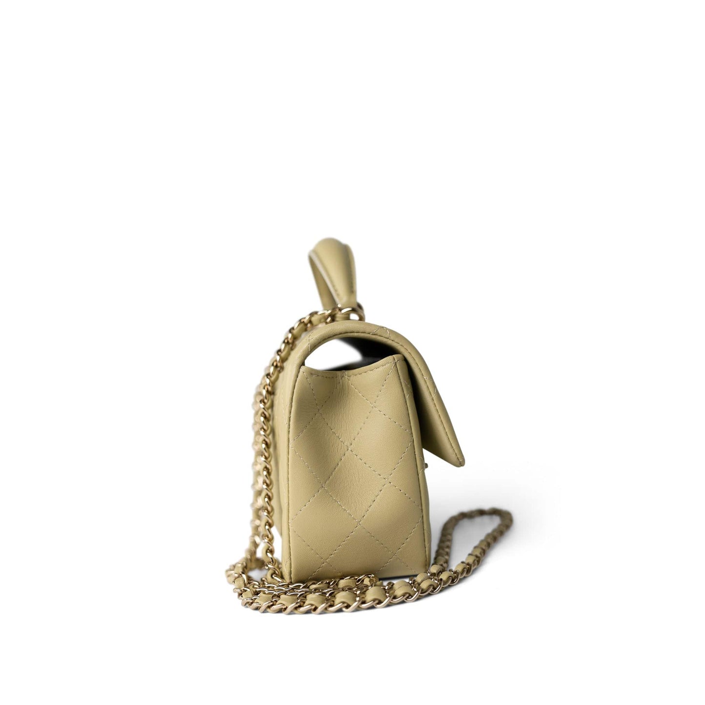 Pastel Yellow Lambskin Quilted Mini Top Handle Light Gold Hardware