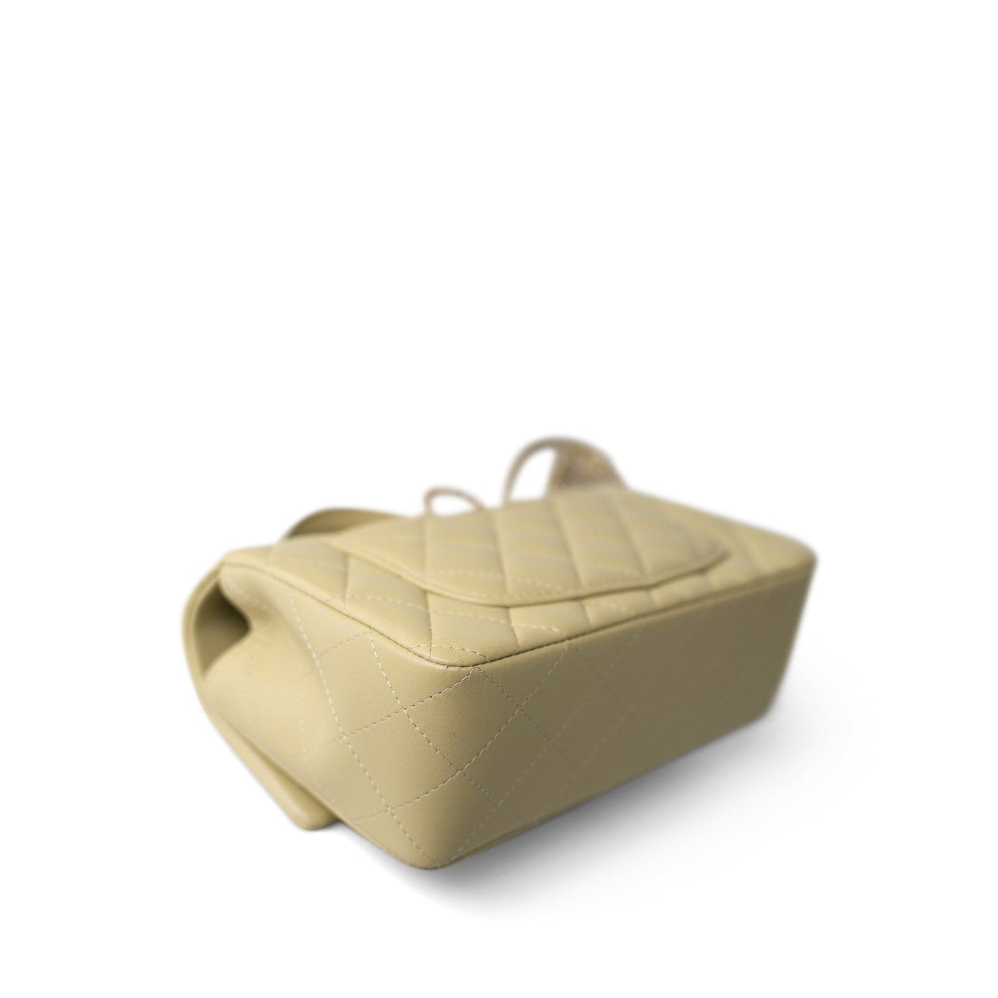 Pastel Yellow Lambskin Quilted Mini Top Handle Light Gold Hardware