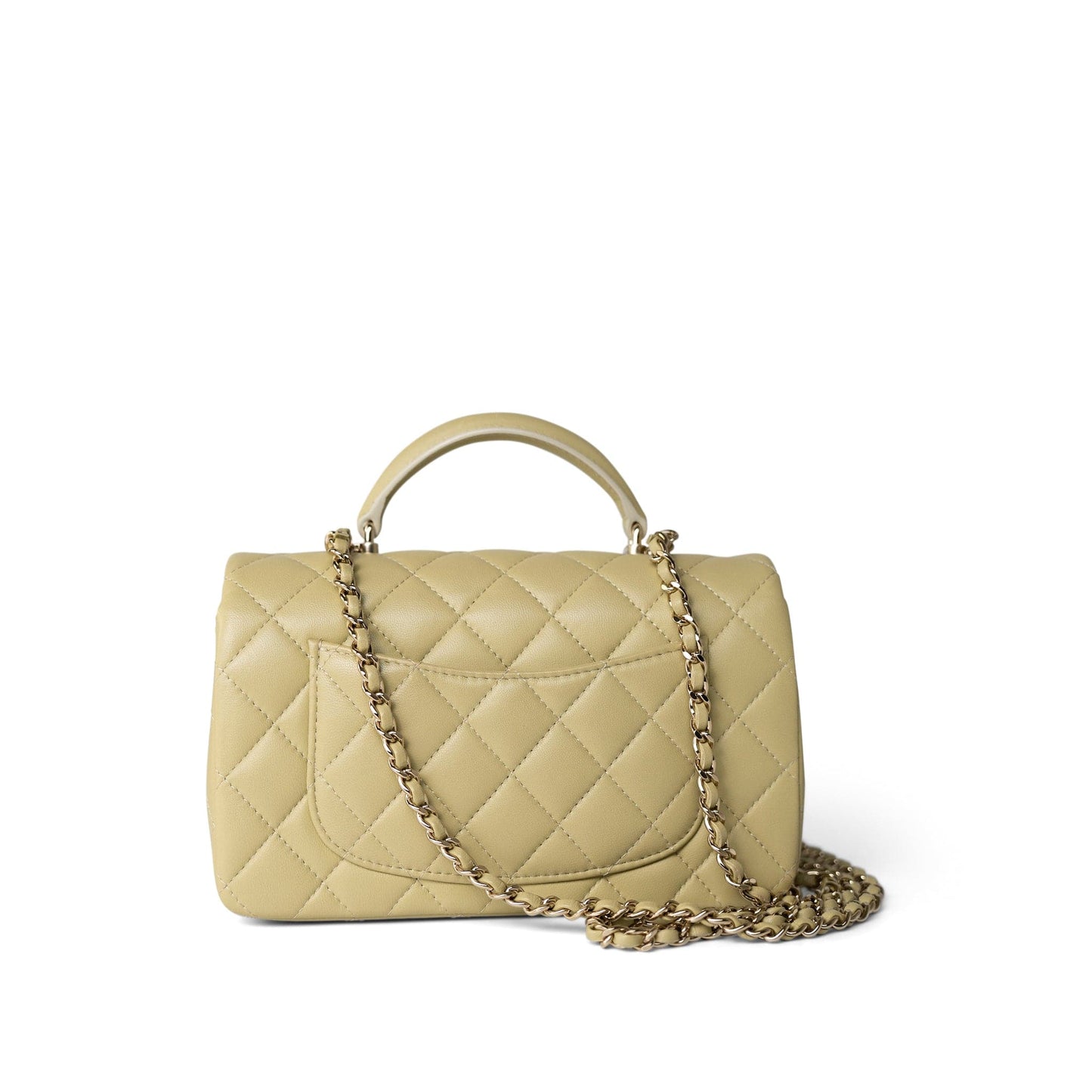 Pastel Yellow Lambskin Quilted Mini Top Handle Light Gold Hardware