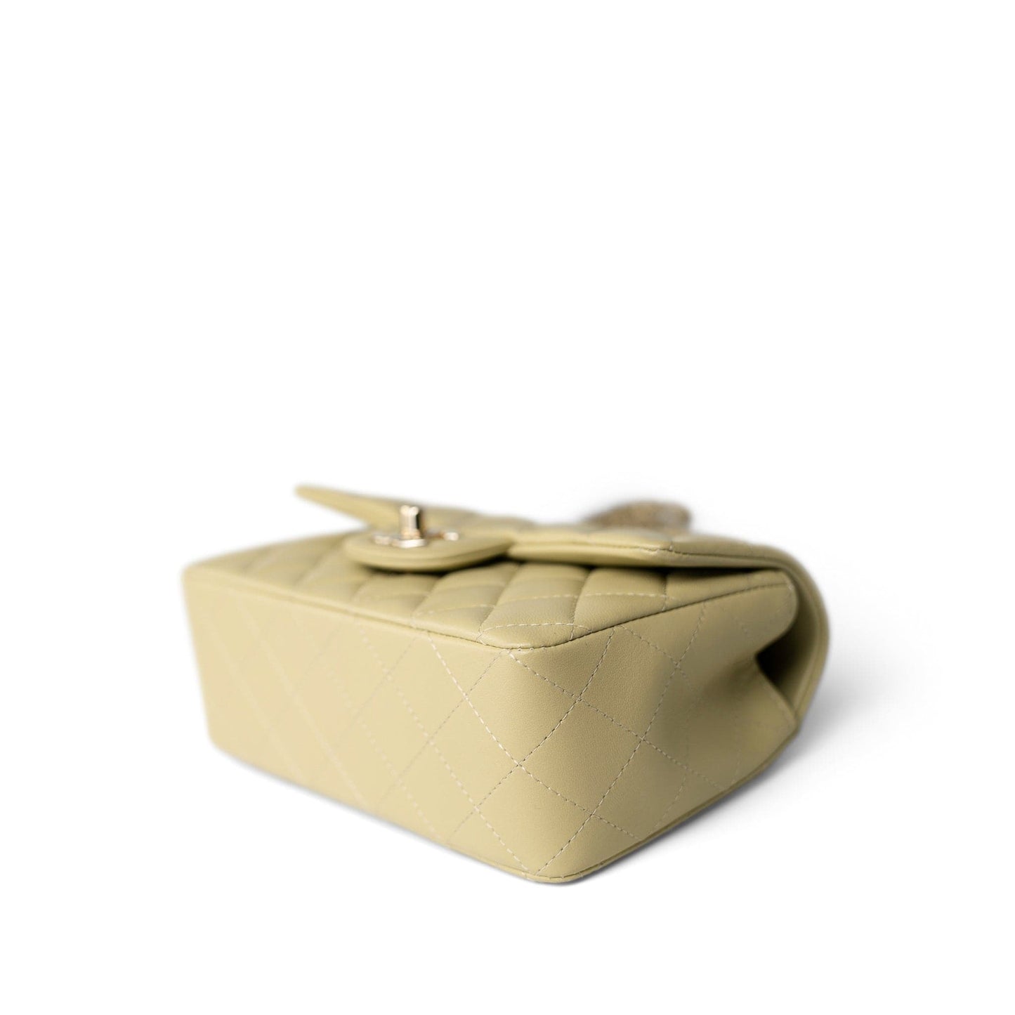 Pastel Yellow Lambskin Quilted Mini Top Handle Light Gold Hardware