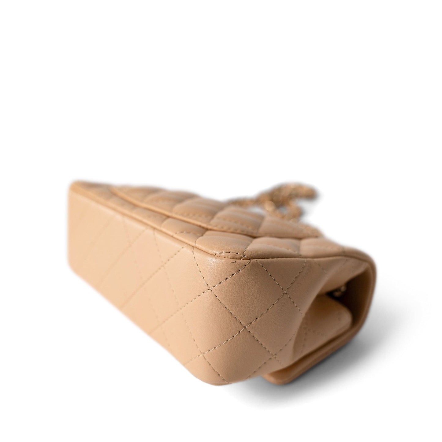 23C Beige Lambskin Quilted Mini Rectangular Flap Light Gold Hardware