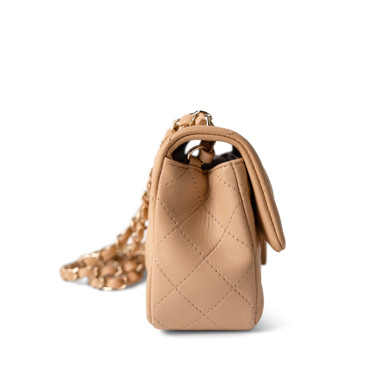 23C Beige Lambskin Quilted Mini Rectangular Flap Light Gold Hardware