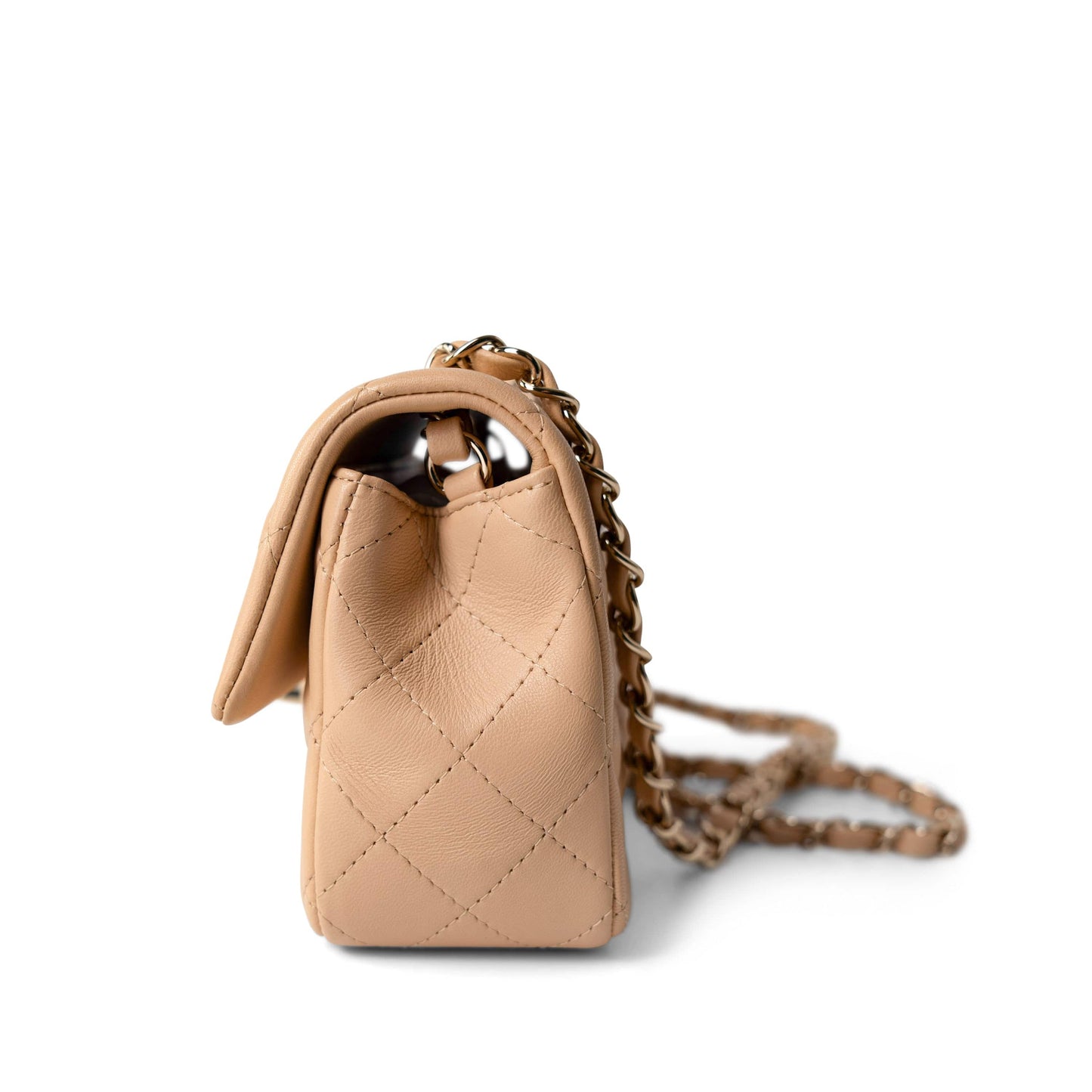 23C Beige Lambskin Quilted Mini Rectangular Flap Light Gold Hardware