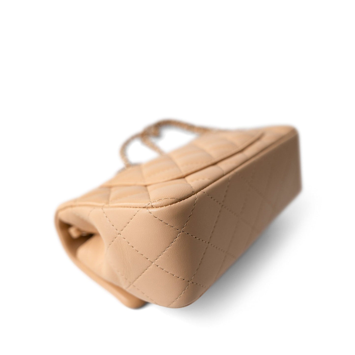 23C Beige Lambskin Quilted Mini Rectangular Flap Light Gold Hardware