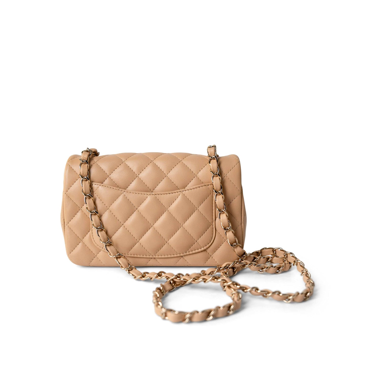 23C Beige Lambskin Quilted Mini Rectangular Flap Light Gold Hardware