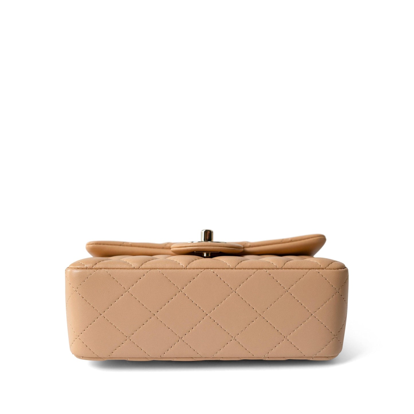 23C Beige Lambskin Quilted Mini Rectangular Flap Light Gold Hardware