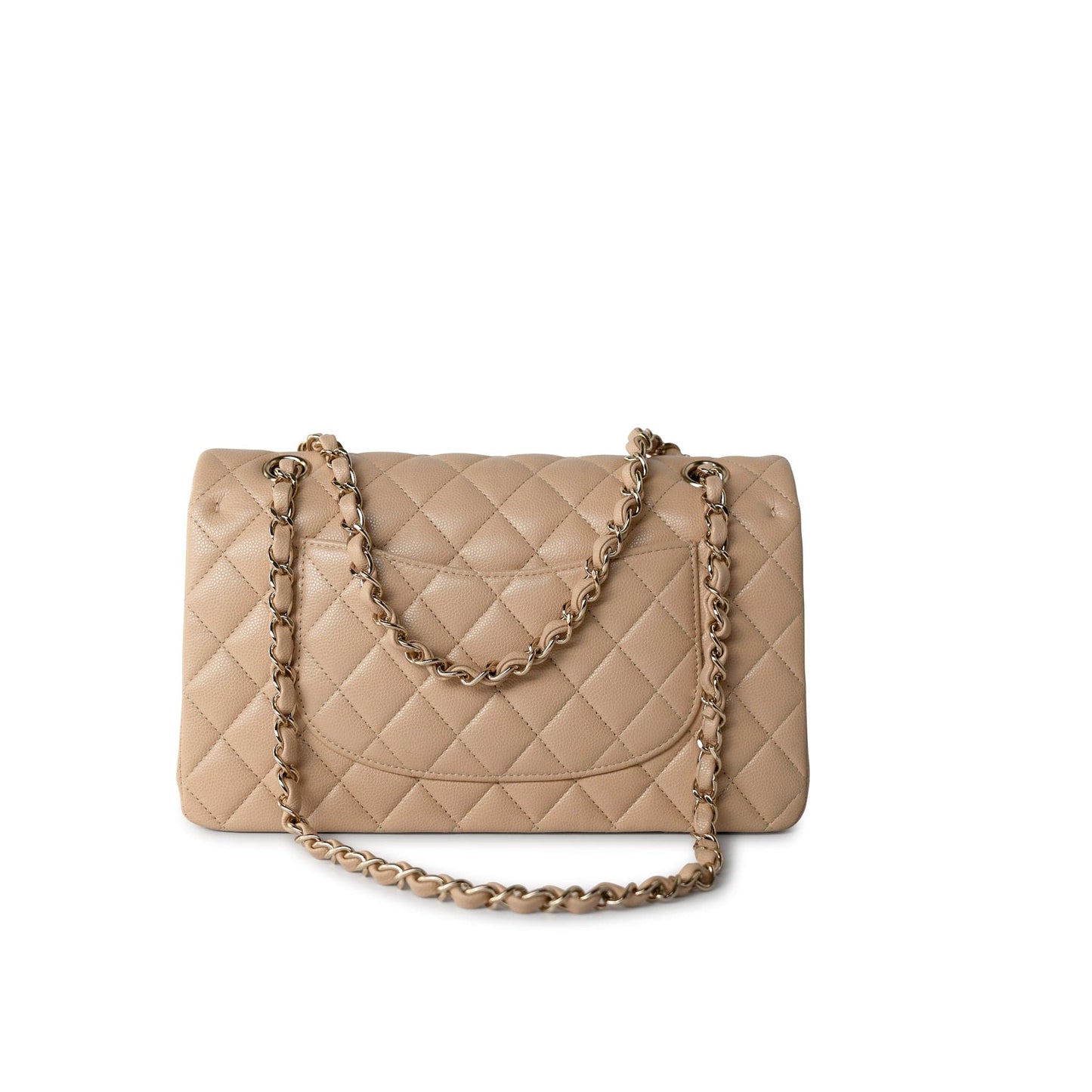 Beige/Tan Caviar Quilted Classic Flap Medium Light Gold Hardware