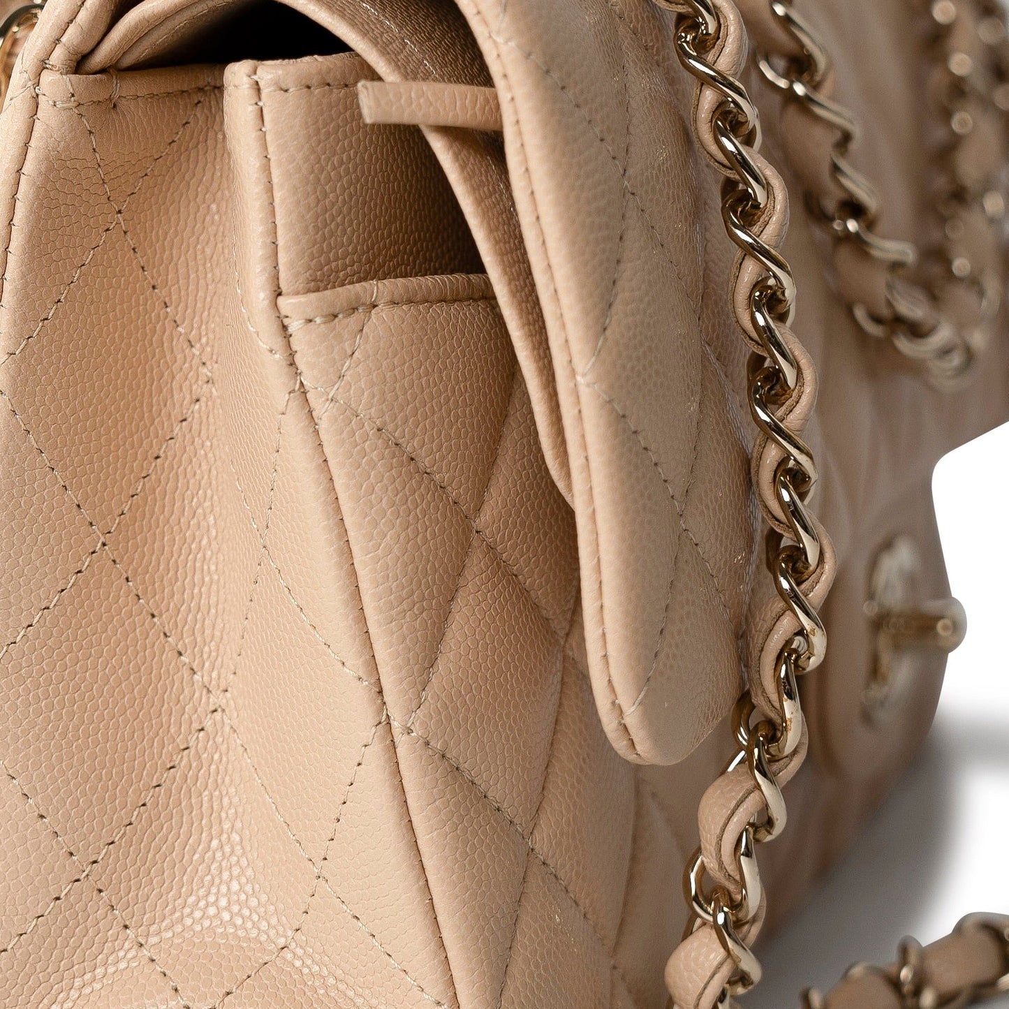 Beige/Tan Caviar Quilted Classic Flap Medium Light Gold Hardware