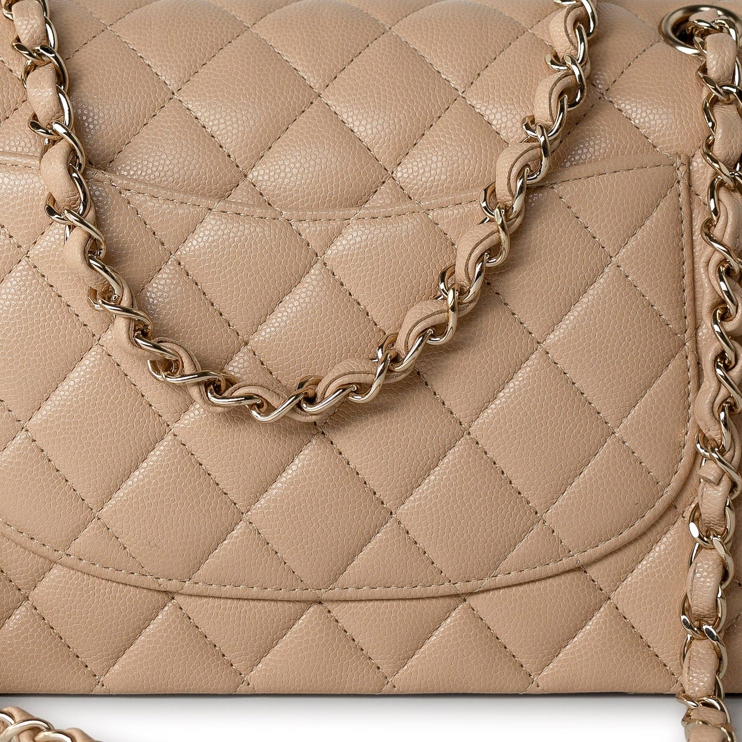 Beige/Tan Caviar Quilted Classic Flap Medium Light Gold Hardware