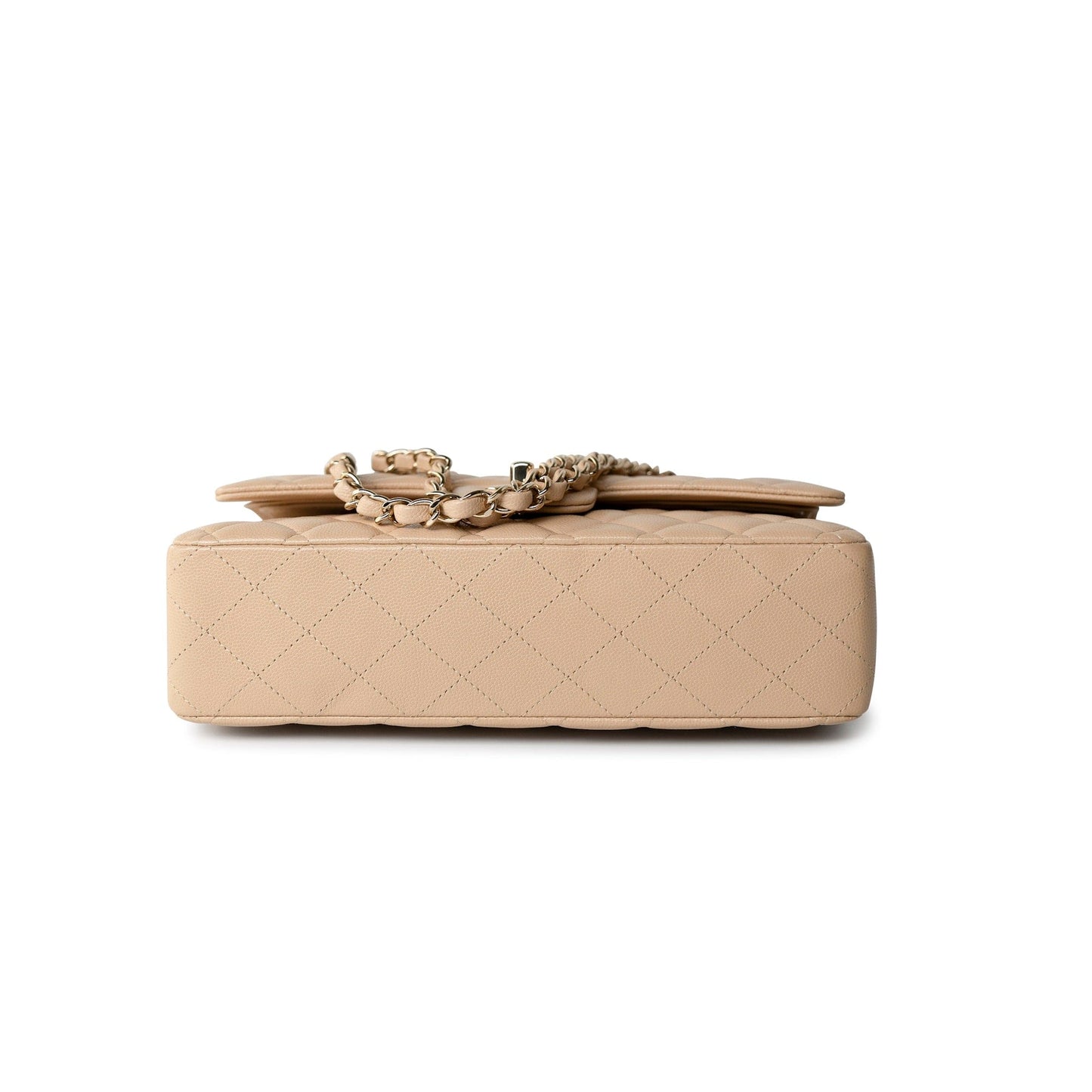 Beige/Tan Caviar Quilted Classic Flap Medium Light Gold Hardware