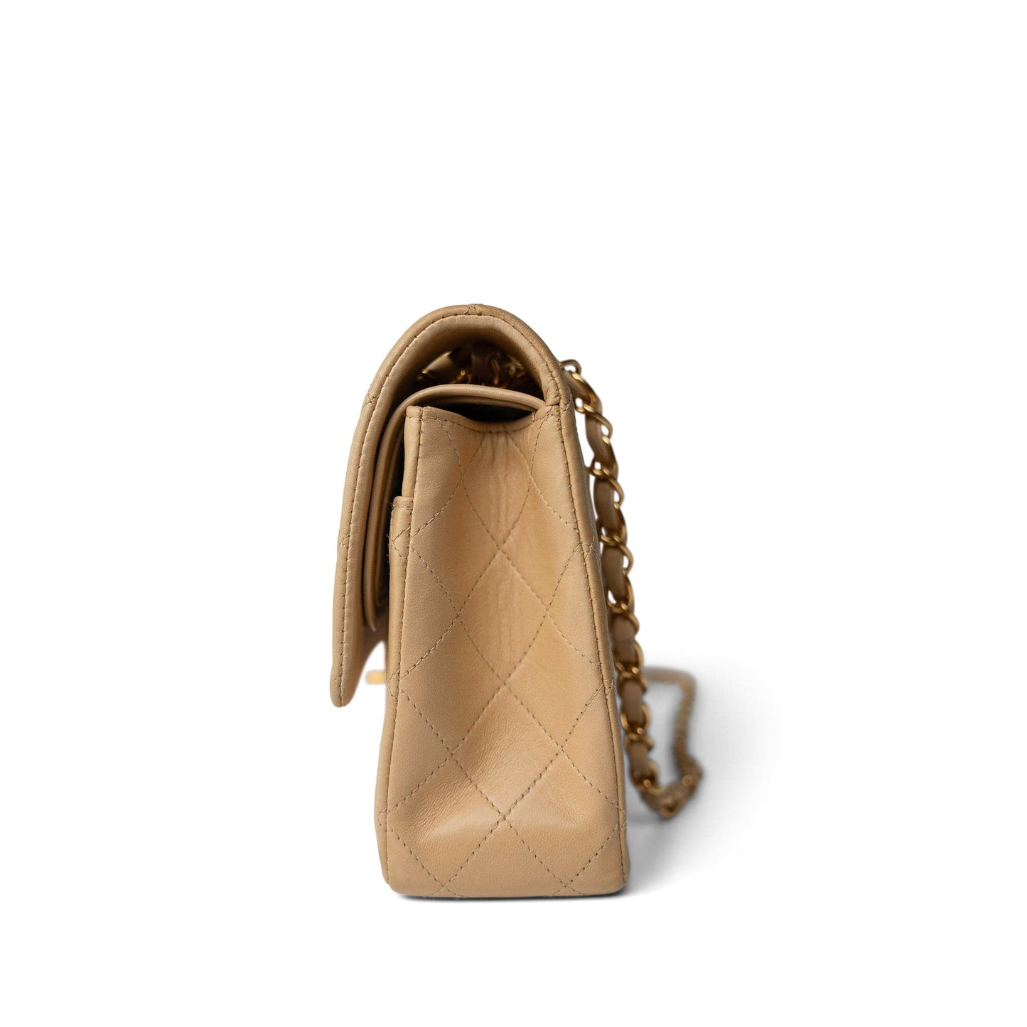 Vintage Beige Lambskin Quilted Classic Flap Medium Gold Hardware