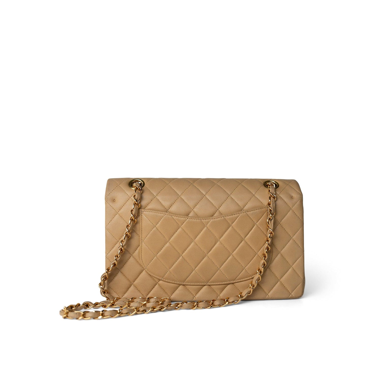 Vintage Beige Lambskin Quilted Classic Flap Medium Gold Hardware