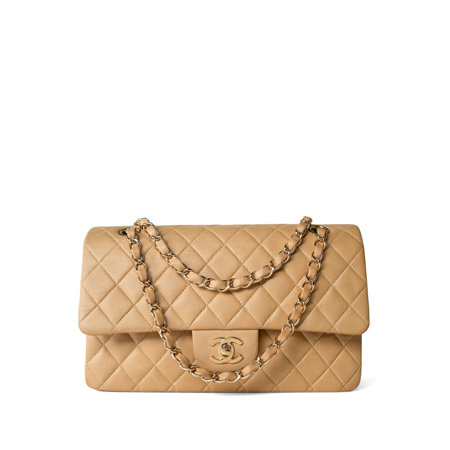 Vintage Beige Lambskin Quilted Classic flap Medium Gold Hardware