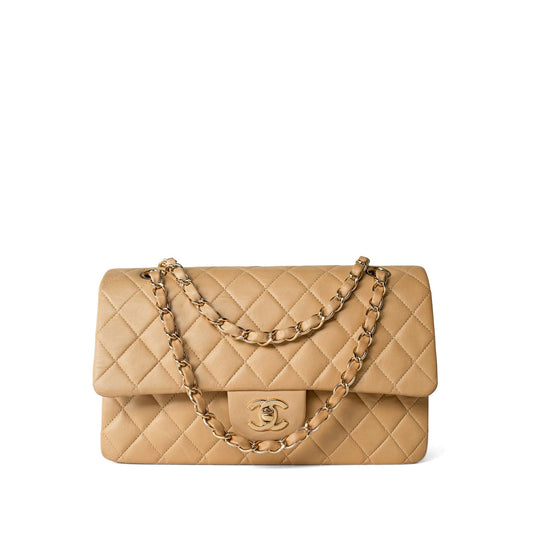 Vintage Beige Lambskin Quilted Classic flap Medium Gold Hardware
