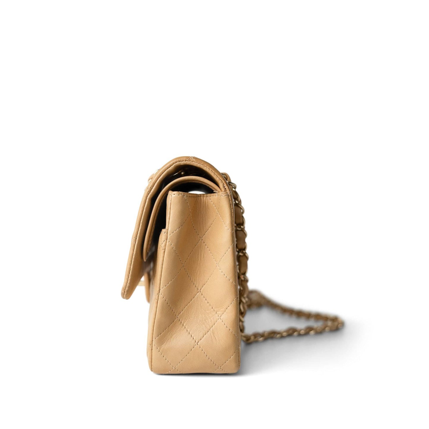 Vintage Beige Lambskin Quilted Classic flap Medium Gold Hardware