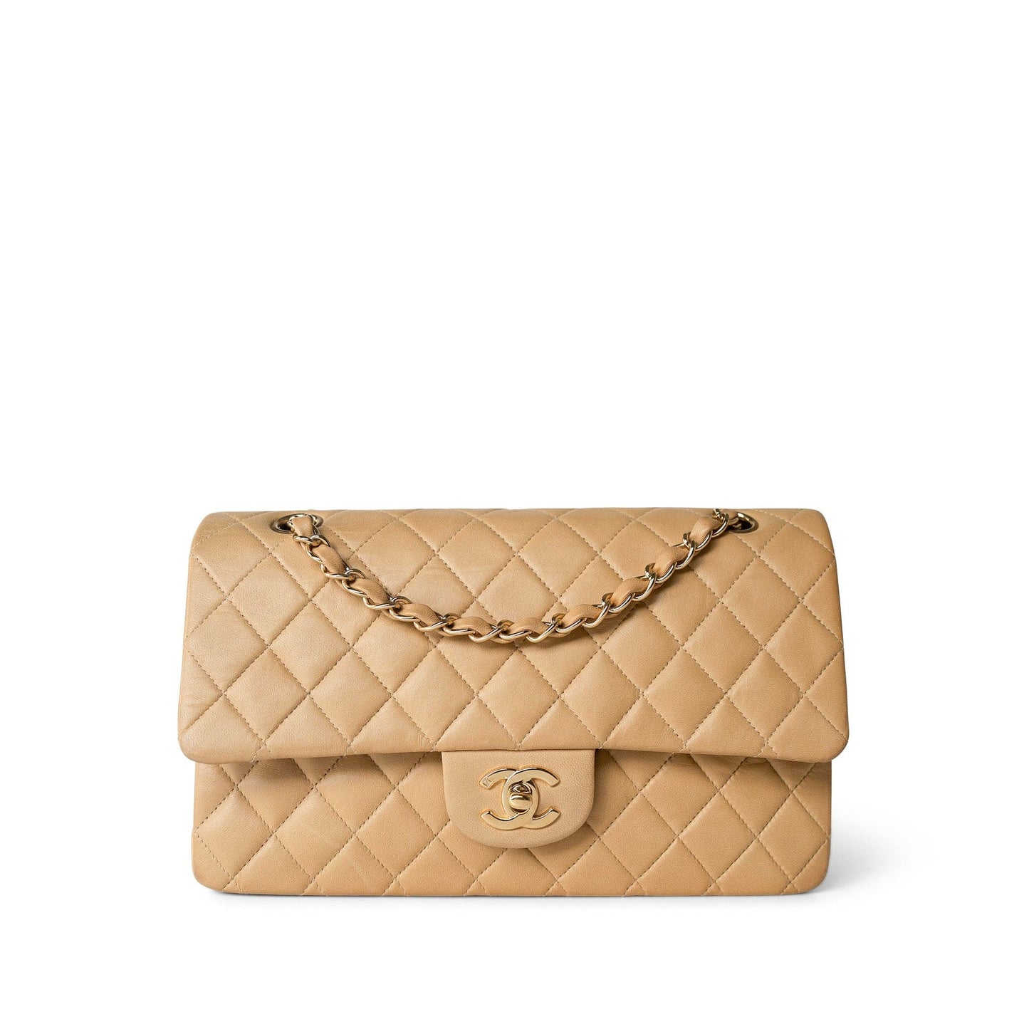 Vintage Beige Lambskin Quilted Classic flap Medium Gold Hardware