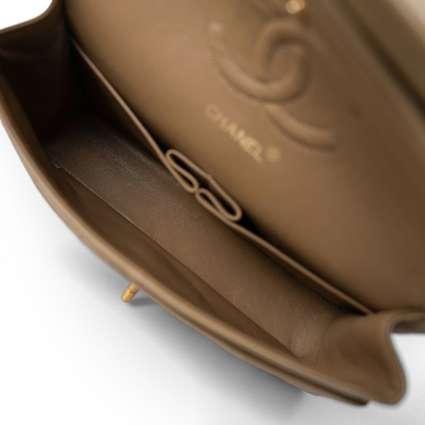 Vintage Dark Beige Lambskin Quilted Classic Flap Medium Gold Hardware