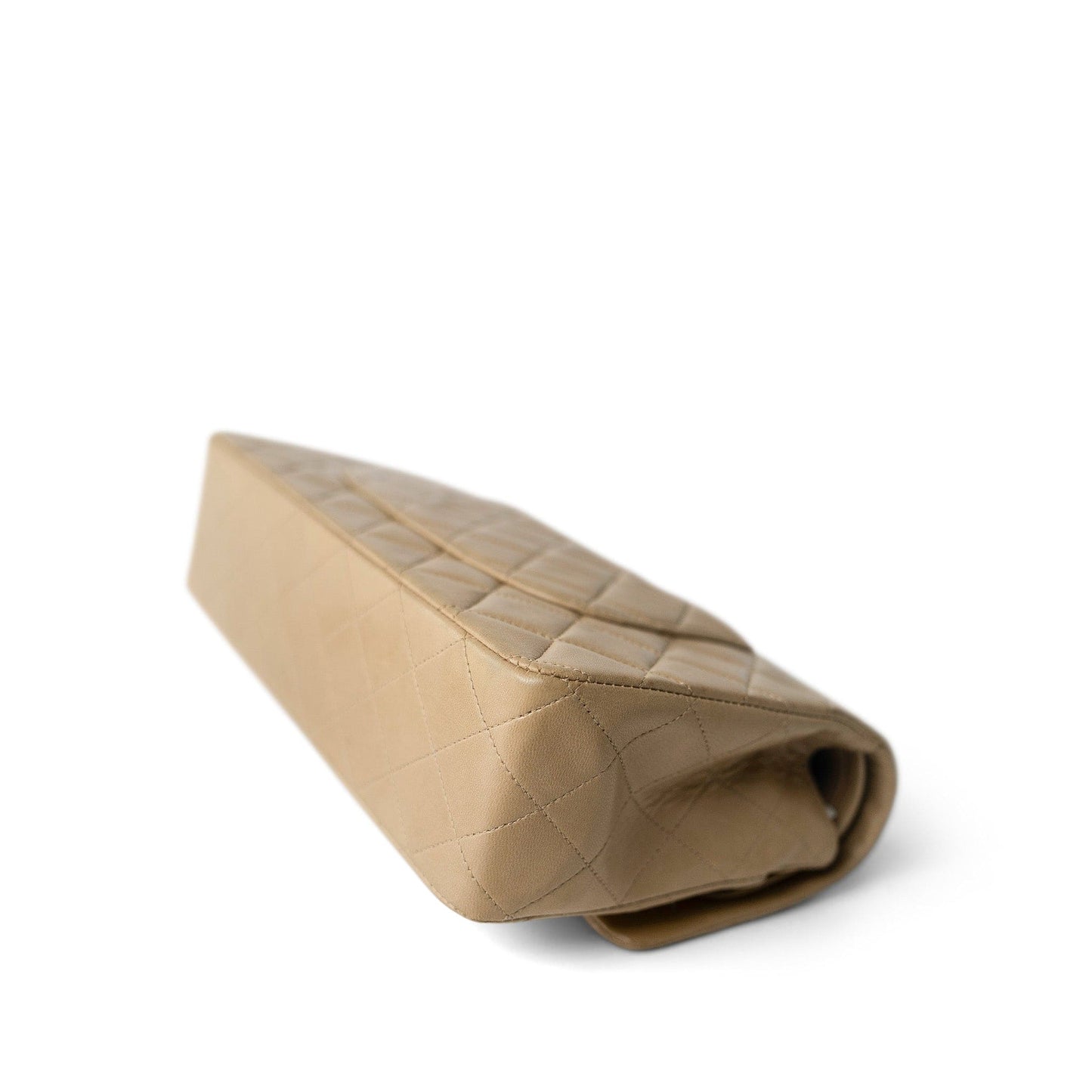 Vintage Dark Beige Lambskin Quilted Classic Flap Medium Gold Hardware