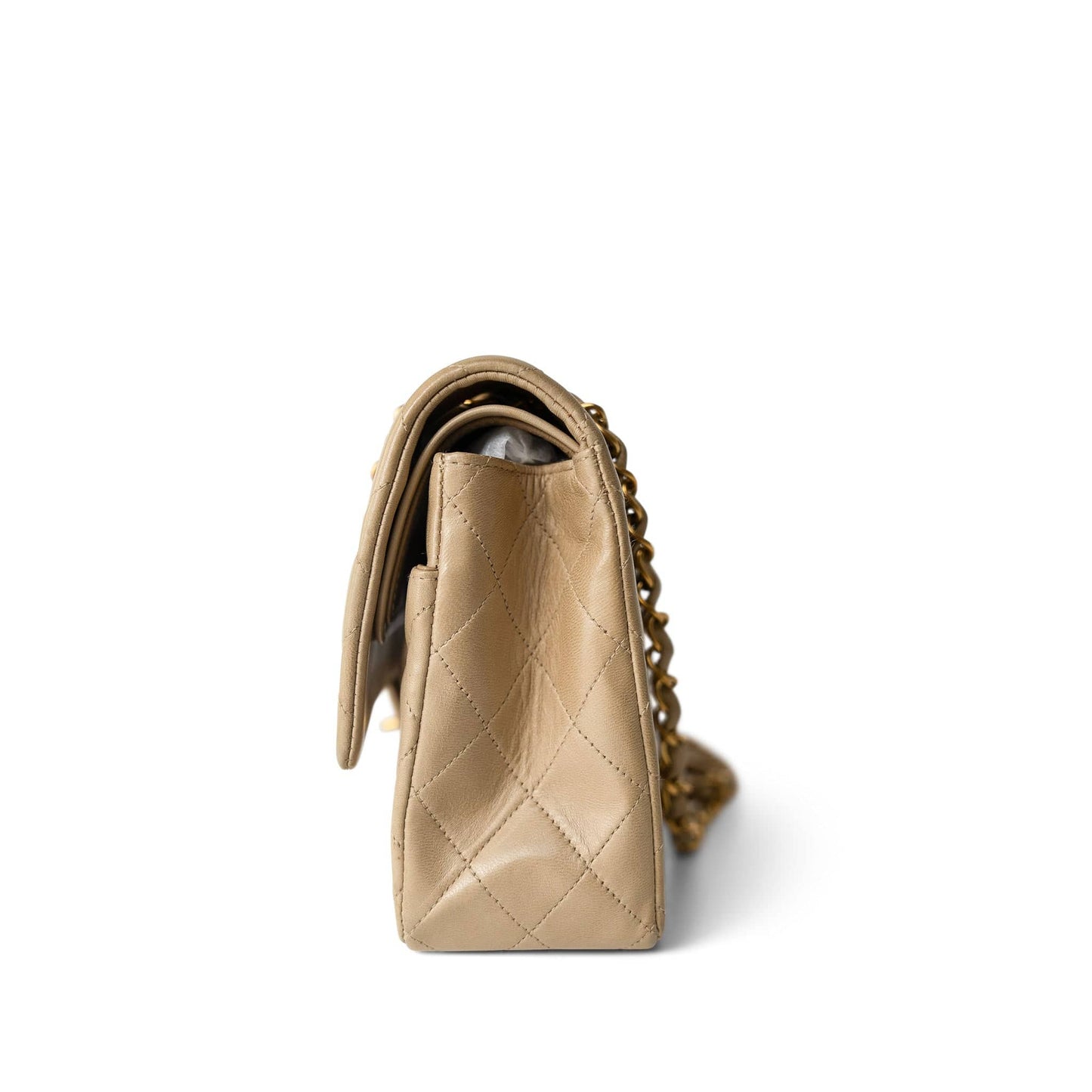 Vintage Dark Beige Lambskin Quilted Classic Flap Medium Gold Hardware