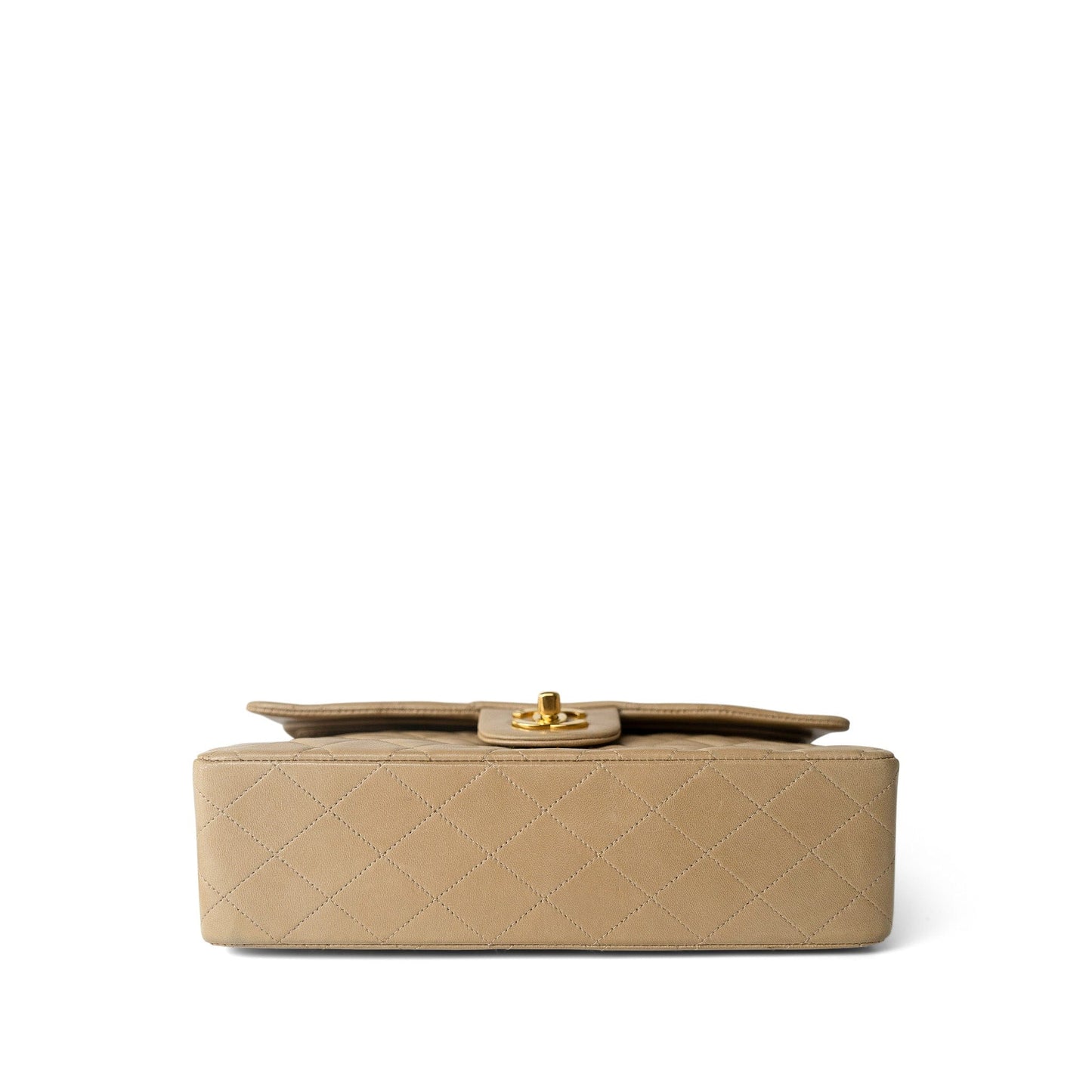 Vintage Dark Beige Lambskin Quilted Classic Flap Medium Gold Hardware