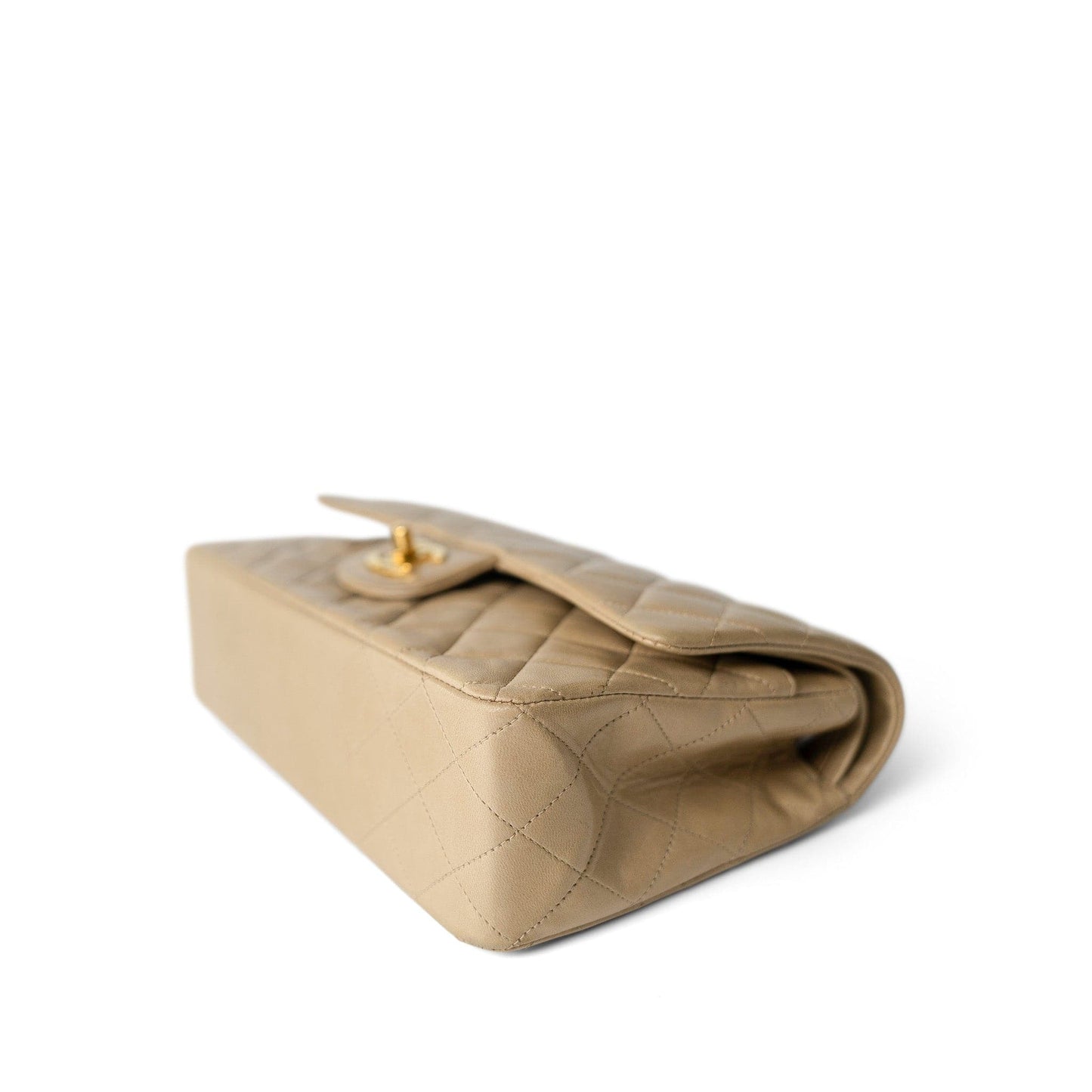 Vintage Dark Beige Lambskin Quilted Classic Flap Medium Gold Hardware