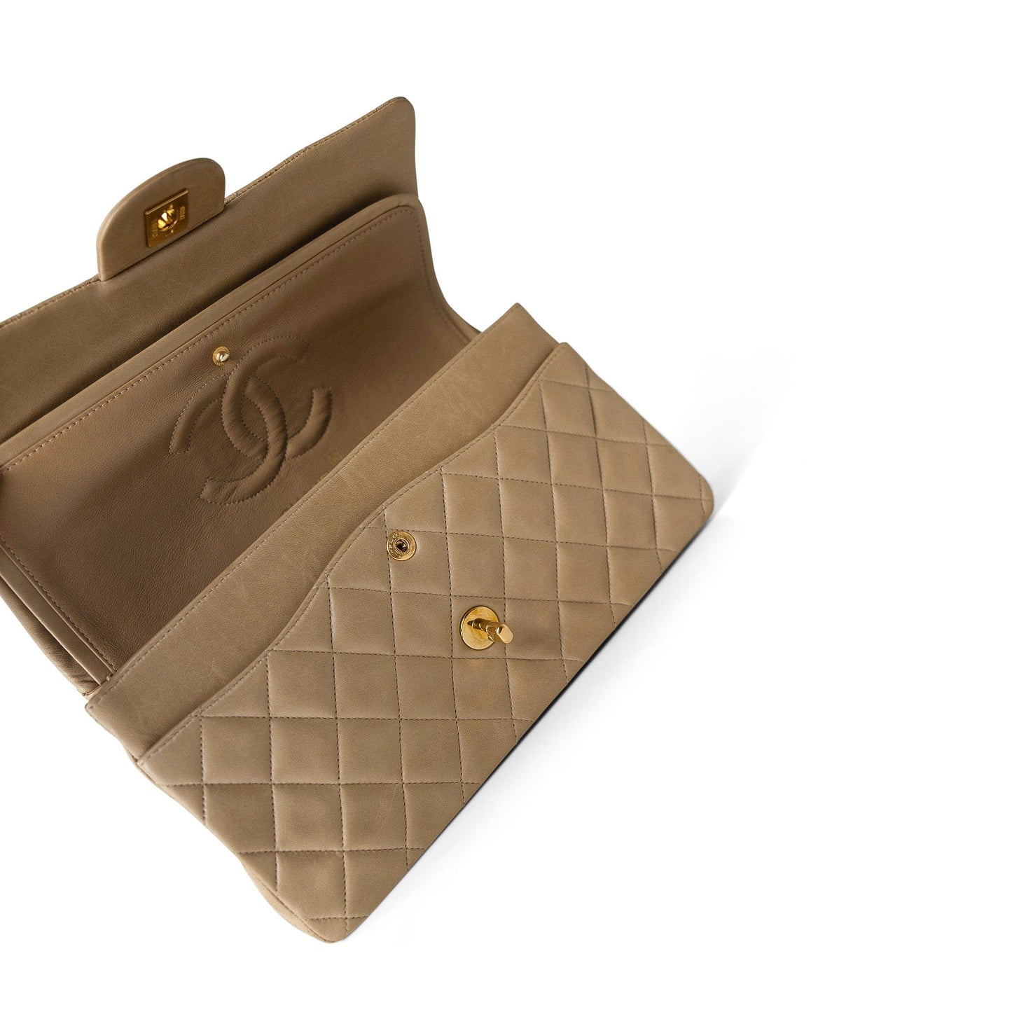 Vintage Dark Beige Lambskin Quilted Classic Flap Medium Gold Hardware