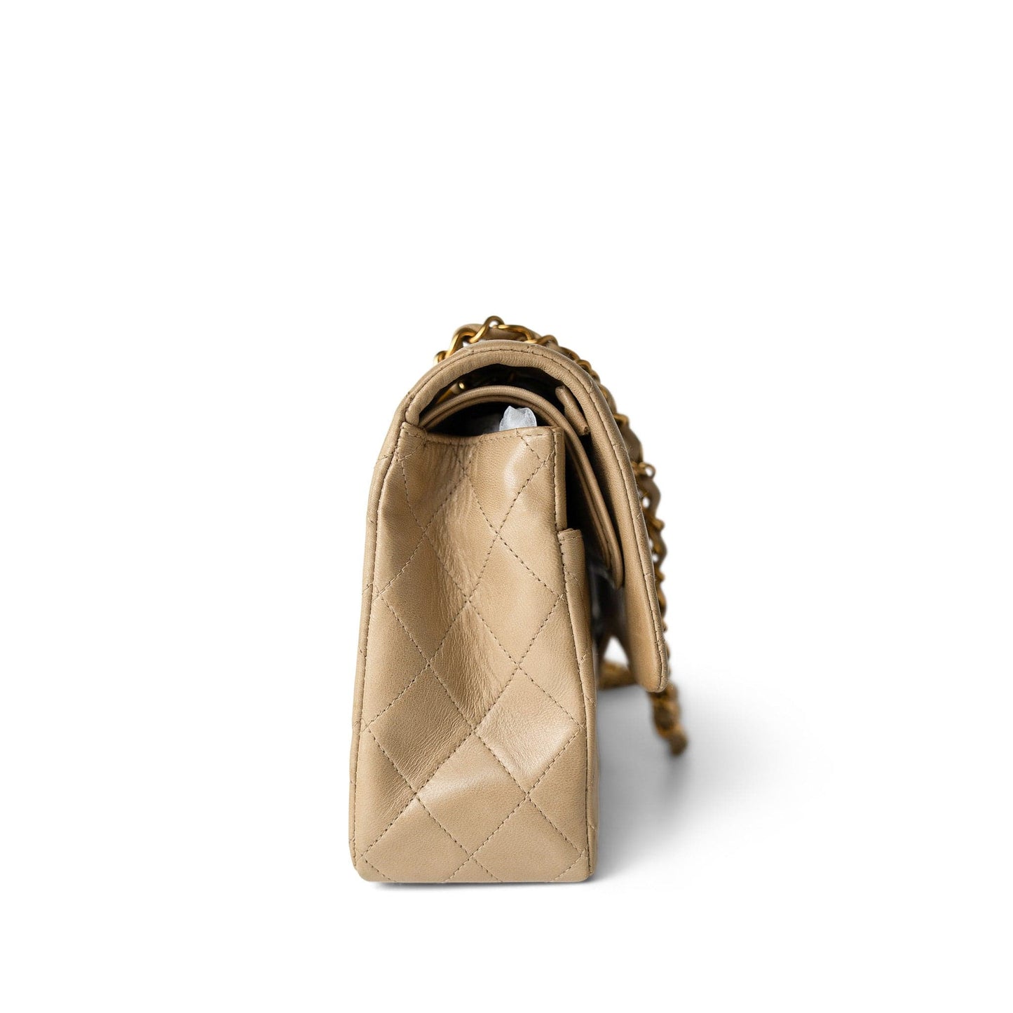 Vintage Dark Beige Lambskin Quilted Classic Flap Medium Gold Hardware