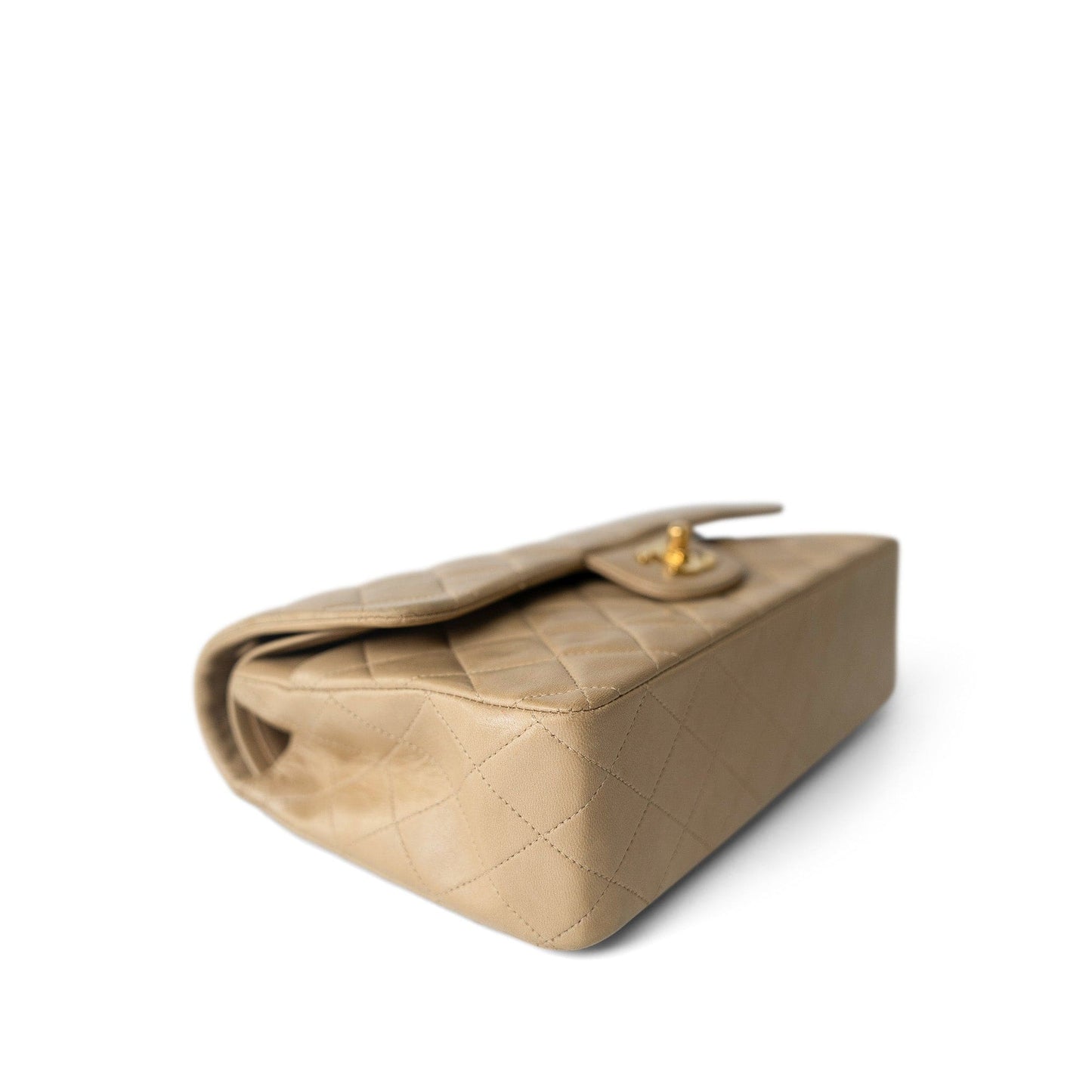 Vintage Dark Beige Lambskin Quilted Classic Flap Medium Gold Hardware