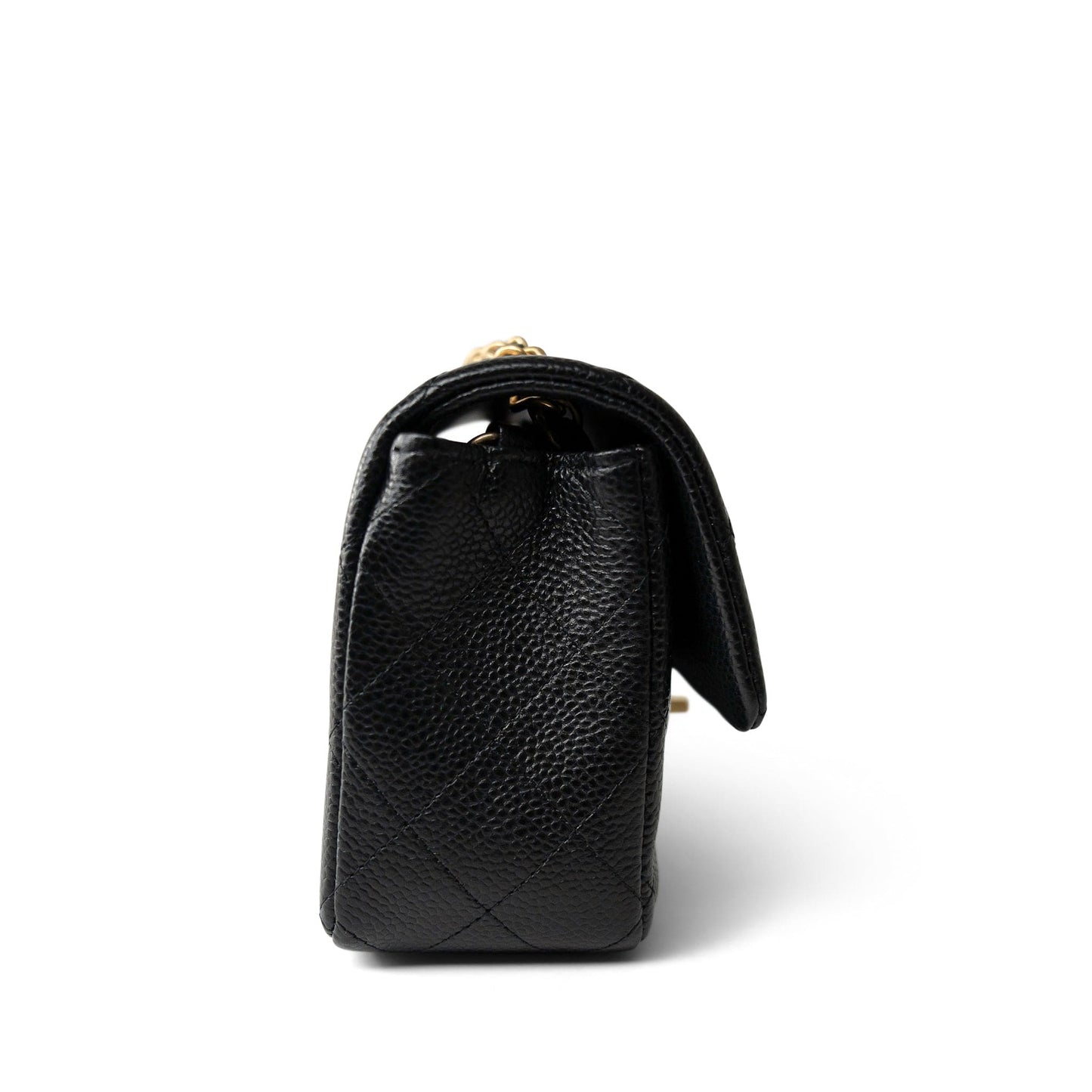 15B Black Caviar Quilted Mini Rectangular Flap Aged Gold Hardware