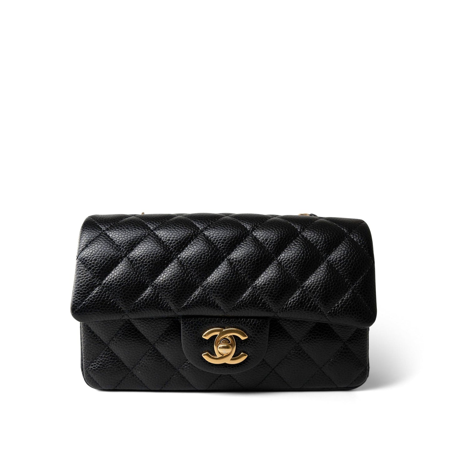 15B Black Caviar Quilted Mini Rectangular Flap Aged Gold Hardware