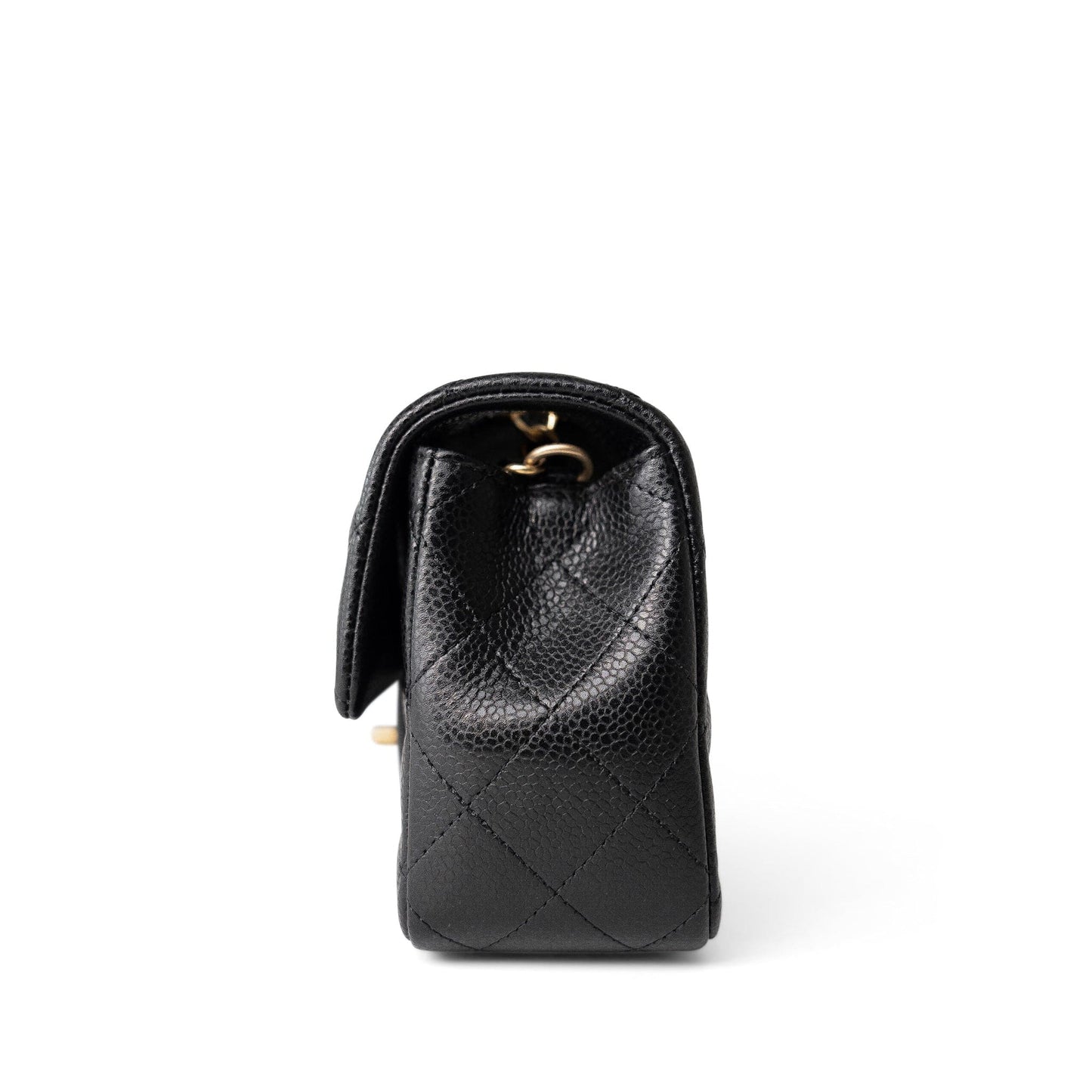 16C Black Caviar Quilted Mini Rectangular Single Flap Antique Gold Hardware