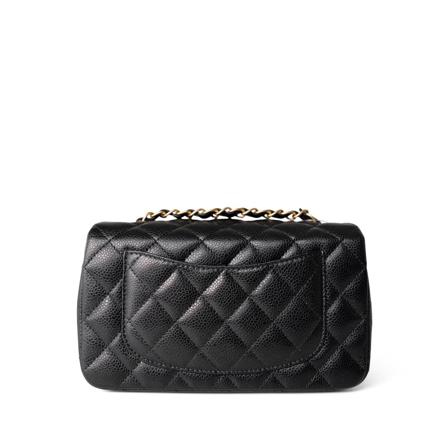 16C Black Caviar Quilted Mini Rectangular Single Flap Antique Gold Hardware