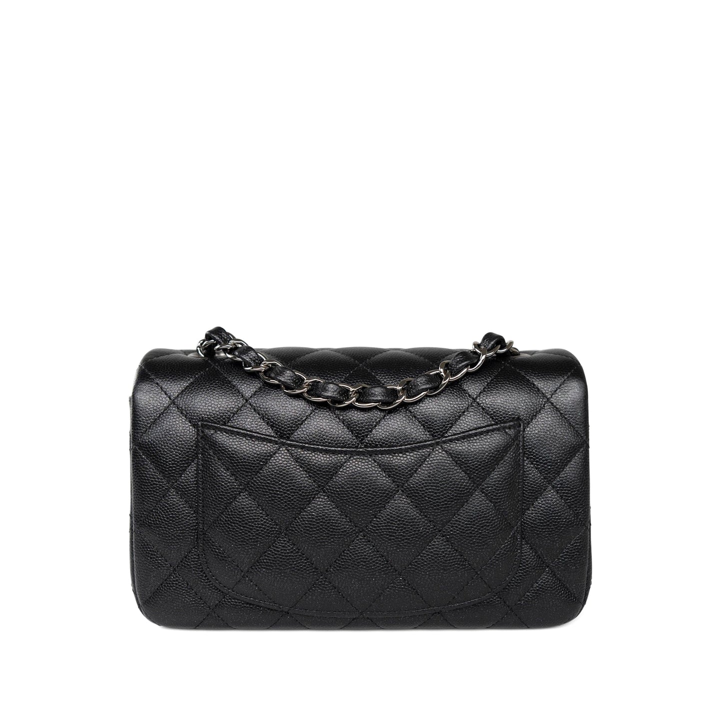 18C Black Glittery Caviar Quilted Mini Rectangular Flap