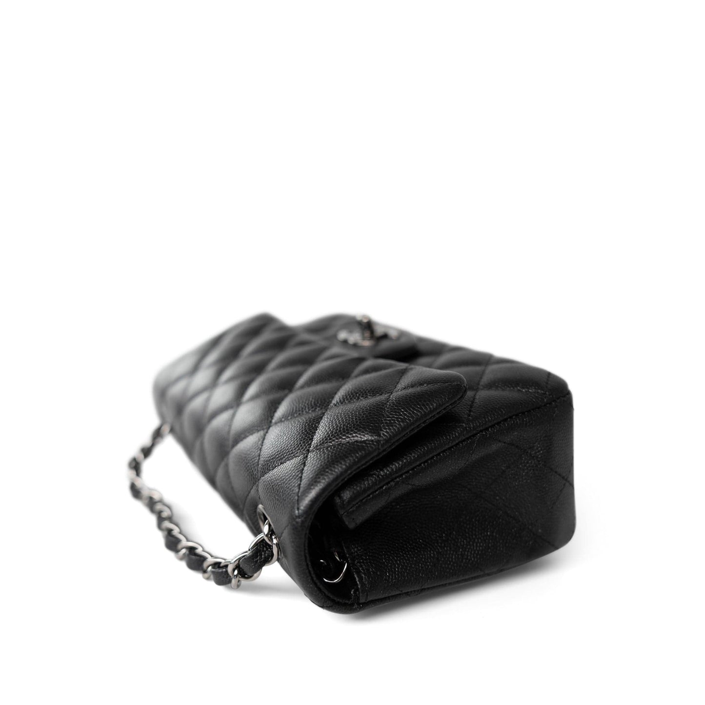 18C Black Glittery Caviar Quilted Mini Rectangular Flap