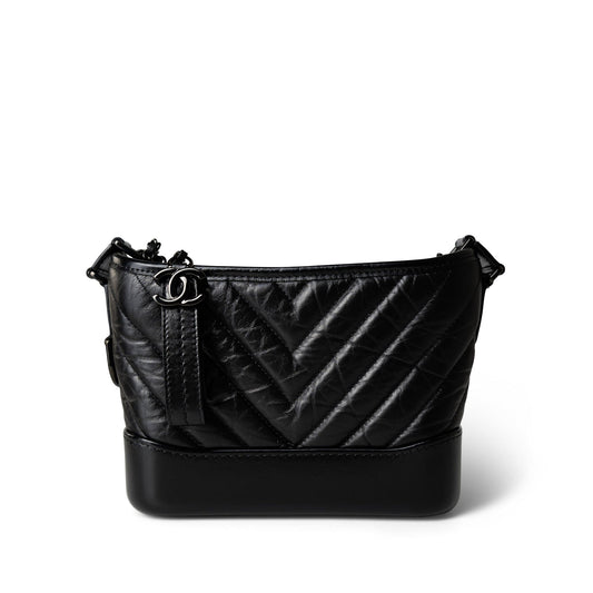 19B So Black Aged Calfskin Chevron Small Hobo Gabrielle Bag