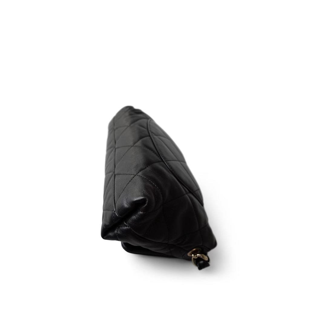 21C Black Lambskin Quilted Chanel Chain Single Flap Shoulder Bag Light Gold Hardware