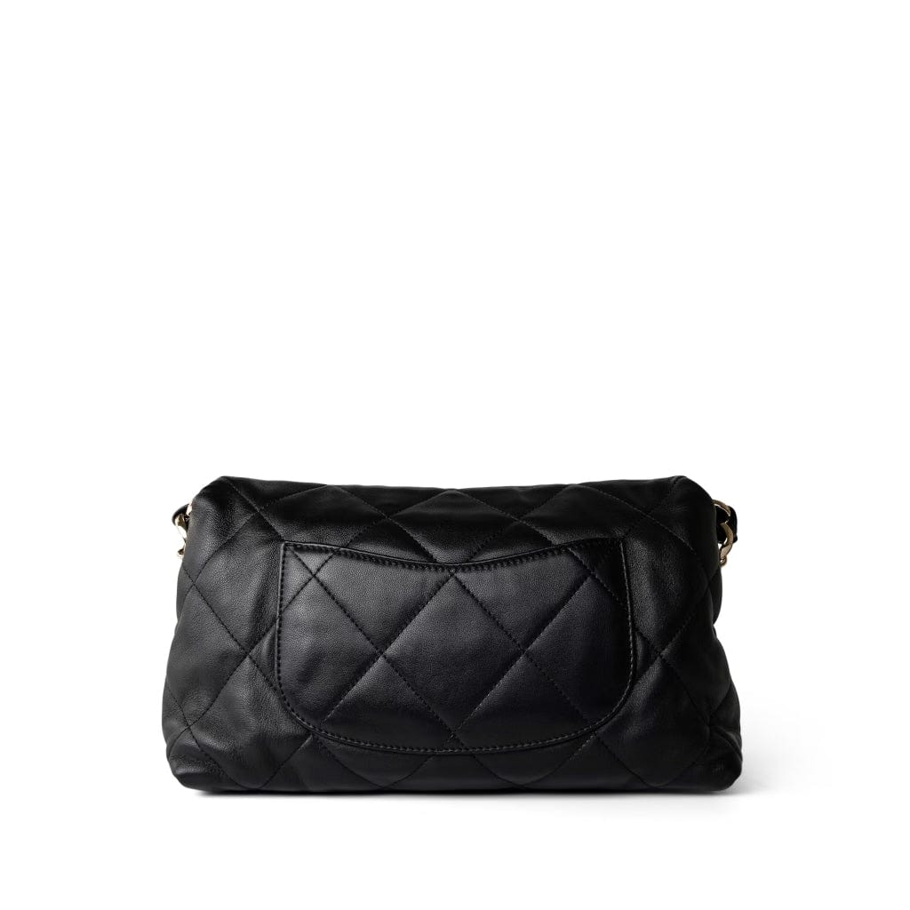 21C Black Lambskin Quilted Chanel Chain Single Flap Shoulder Bag Light Gold Hardware