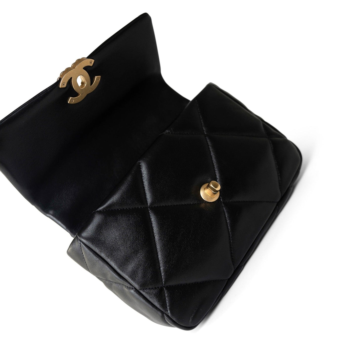 21P Black Lambskin Quilted 19 Flap Small Mixed Hardware