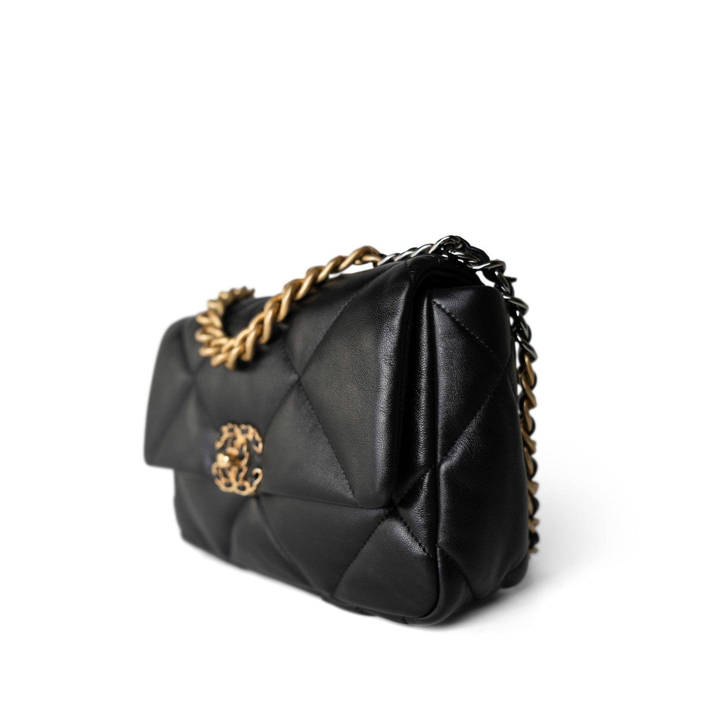 21P Black Lambskin Quilted 19 Flap Small Mixed Hardware