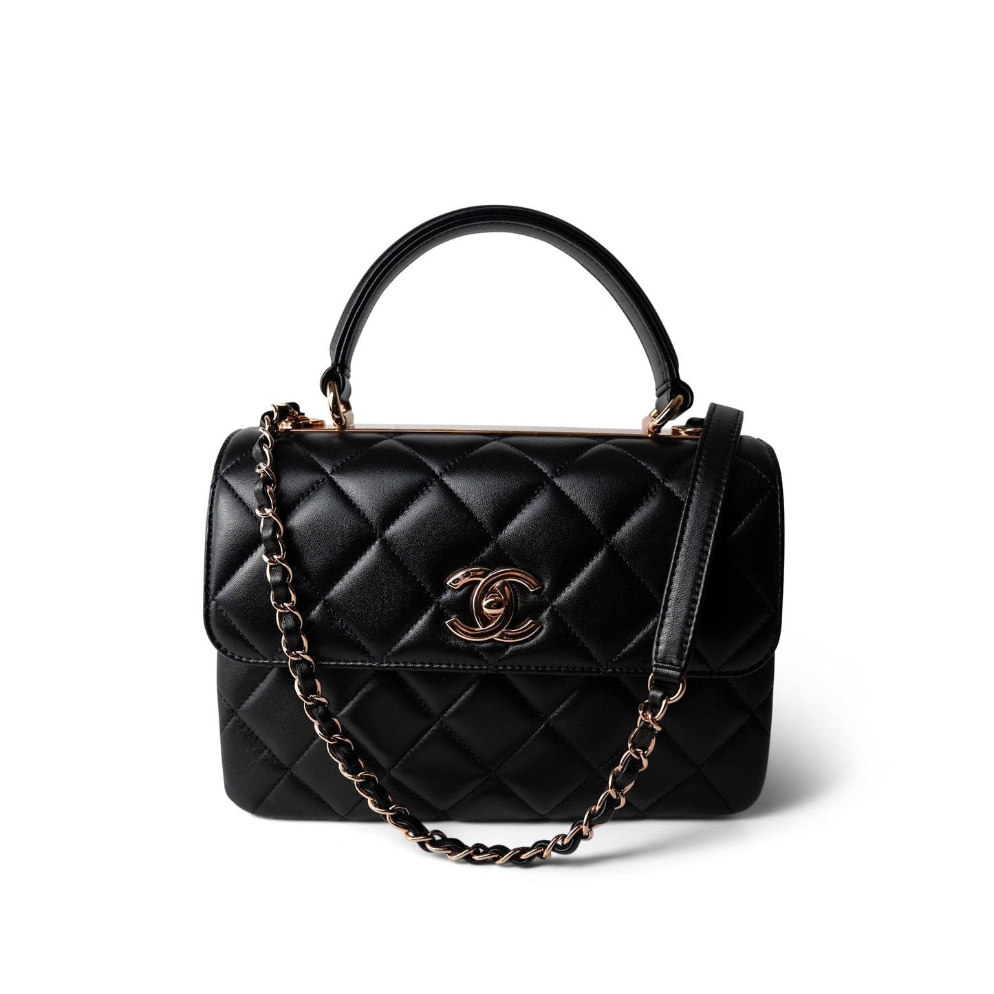 22C Black Lambskin Quilted Trendy CC Flap Small Rose Gold Hardware