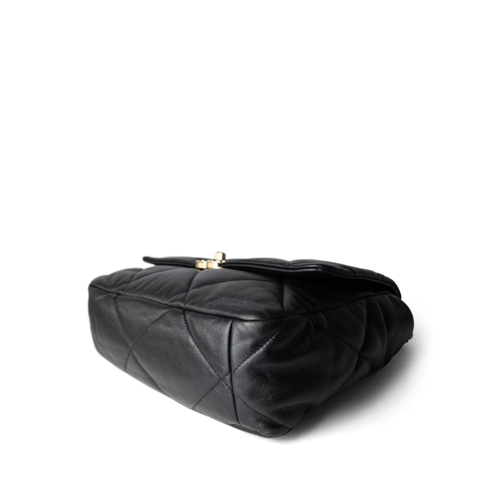 22P Black Lambskin Quilted Large 19 Flap Mixed Hardware