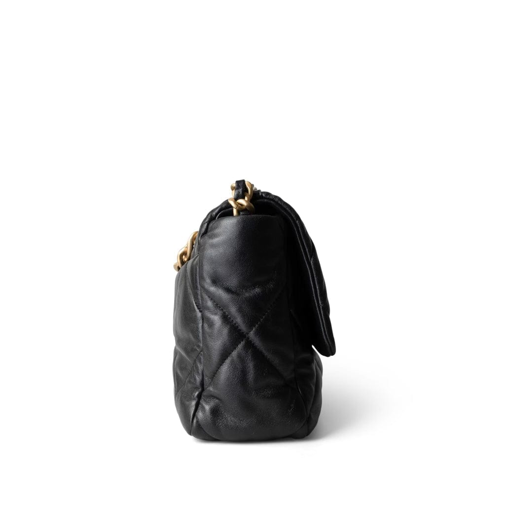 22P Black Lambskin Quilted Large 19 Flap Mixed Hardware