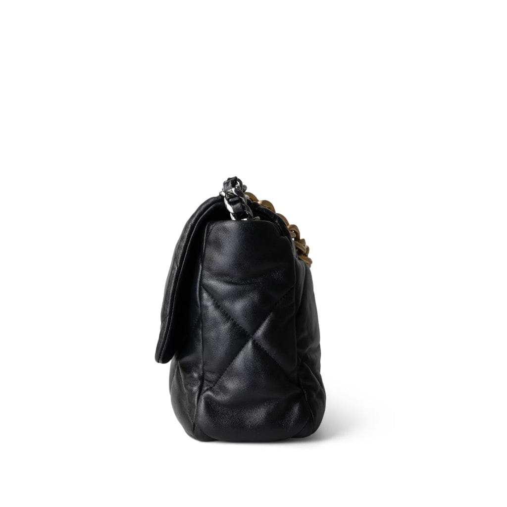 22P Black Lambskin Quilted Large 19 Flap Mixed Hardware