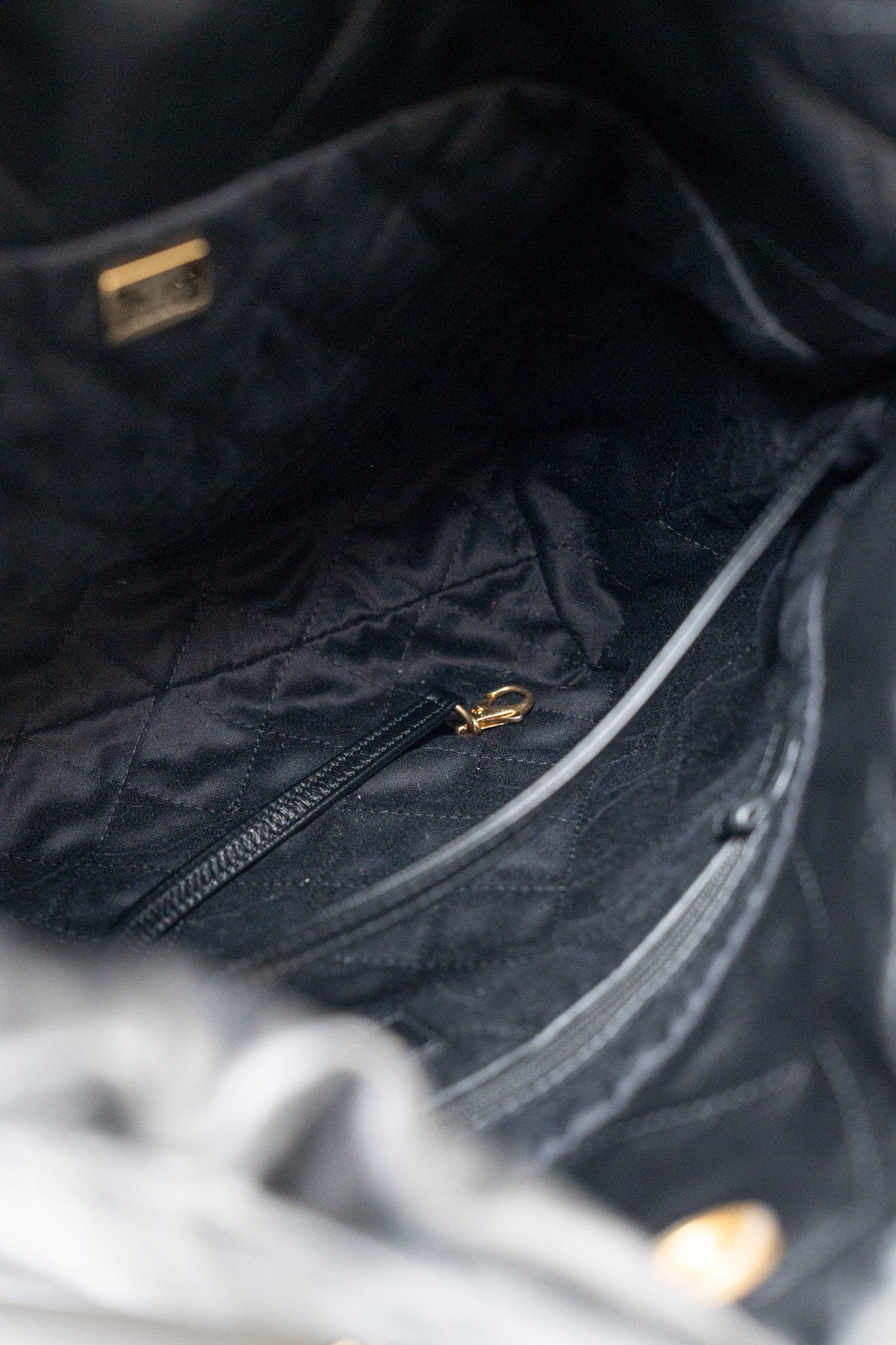 22S Black Calfskin Quilted 22 Drawstring Bag Small Antique Gold Hardware