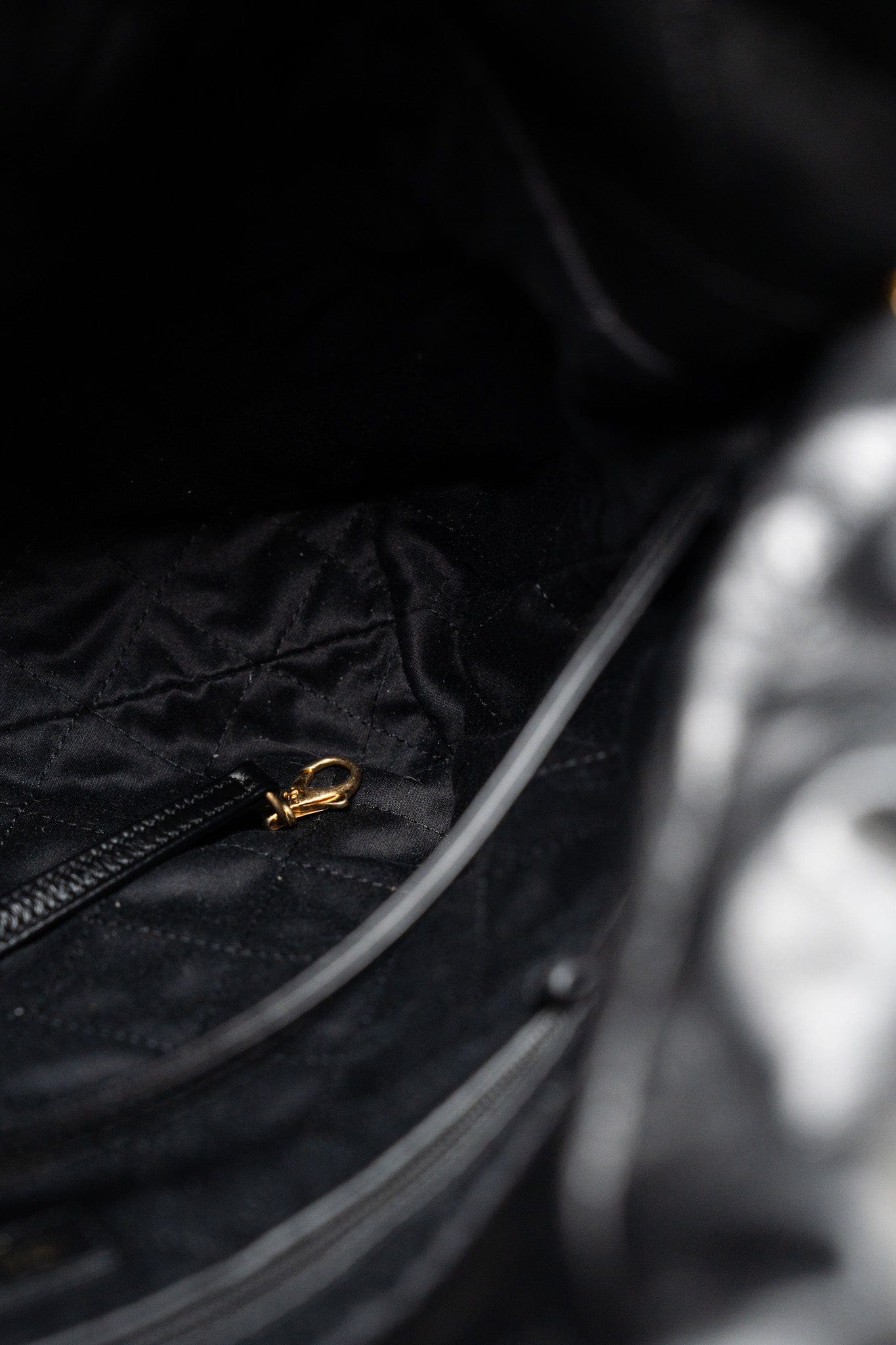 22S Black Calfskin Quilted 22 Drawstring Bag Small Antique Gold Hardware