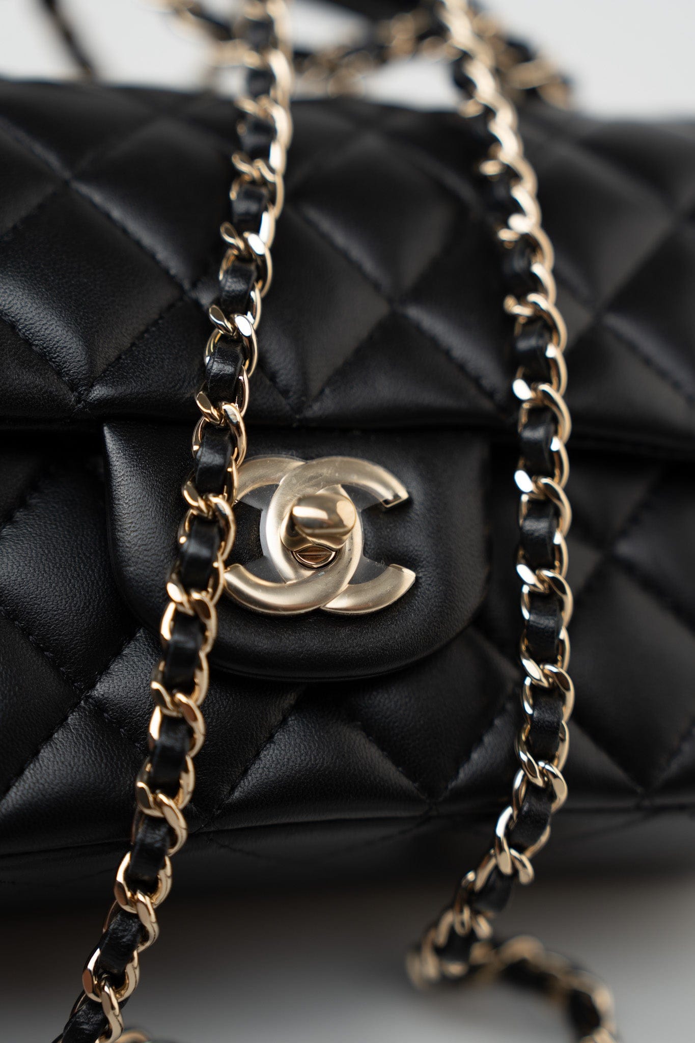 23A Black Lambskin Mini Top Handle Light Gold Hardware