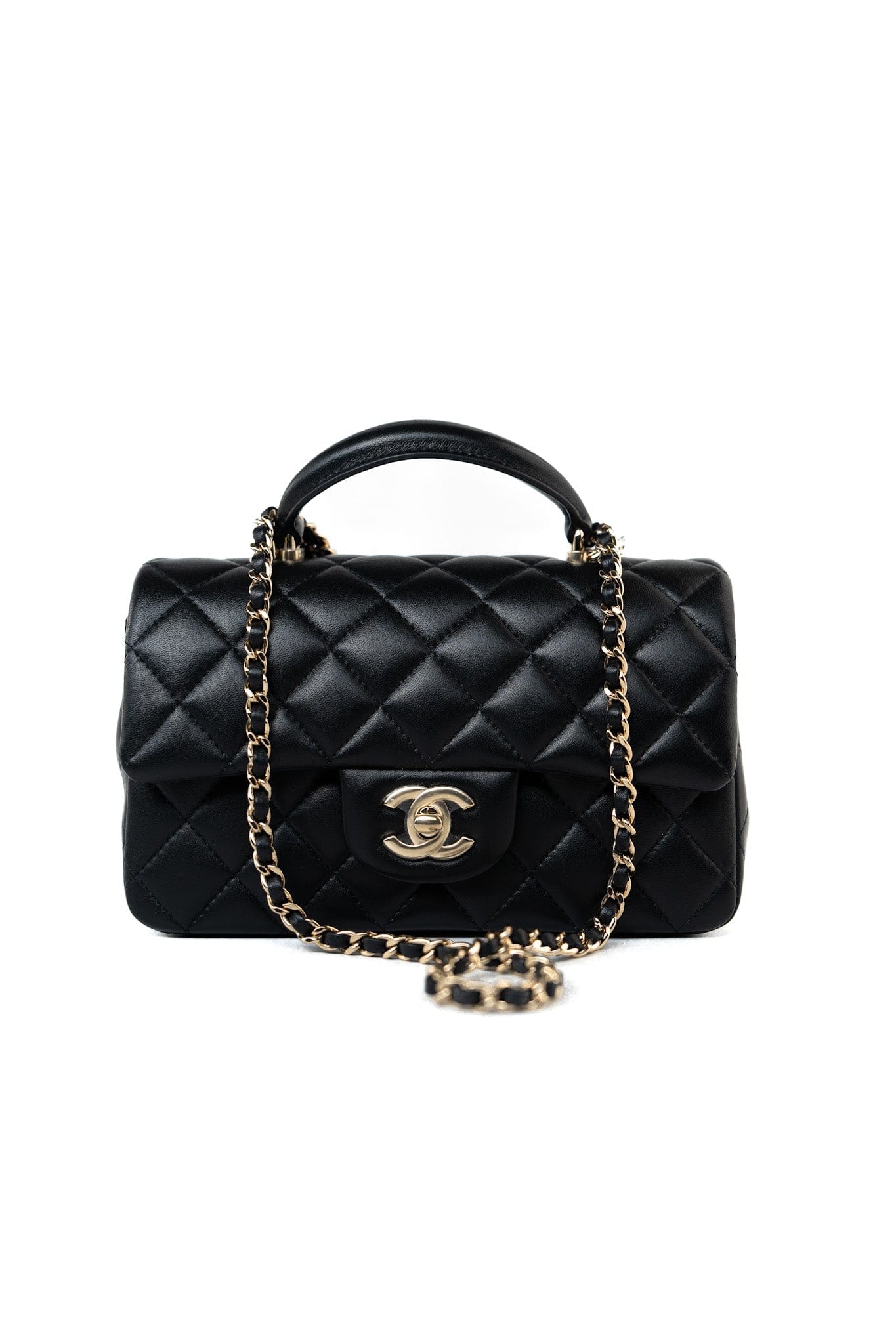 23A Black Lambskin Mini Top Handle Light Gold Hardware