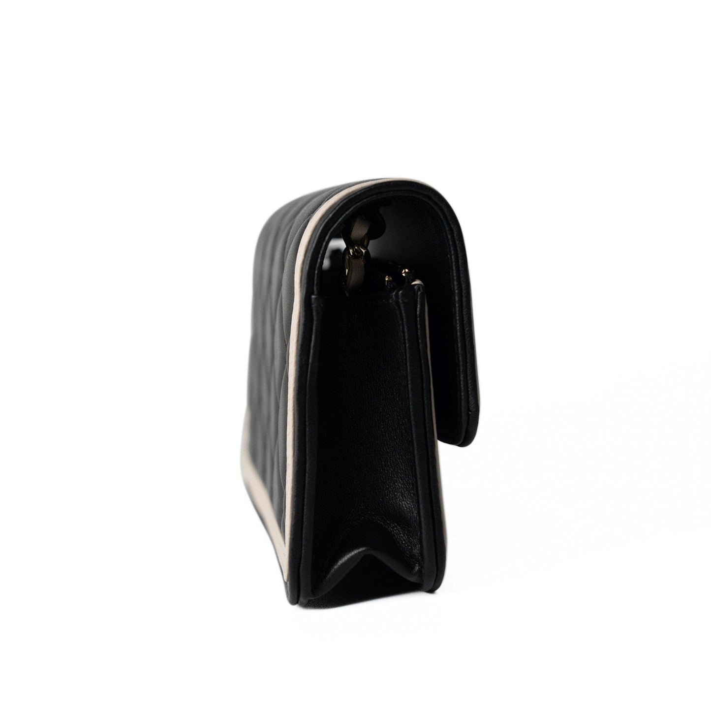 23B Black / Beige O Phone Holder w/ Chain Flap Light Gold Hardware